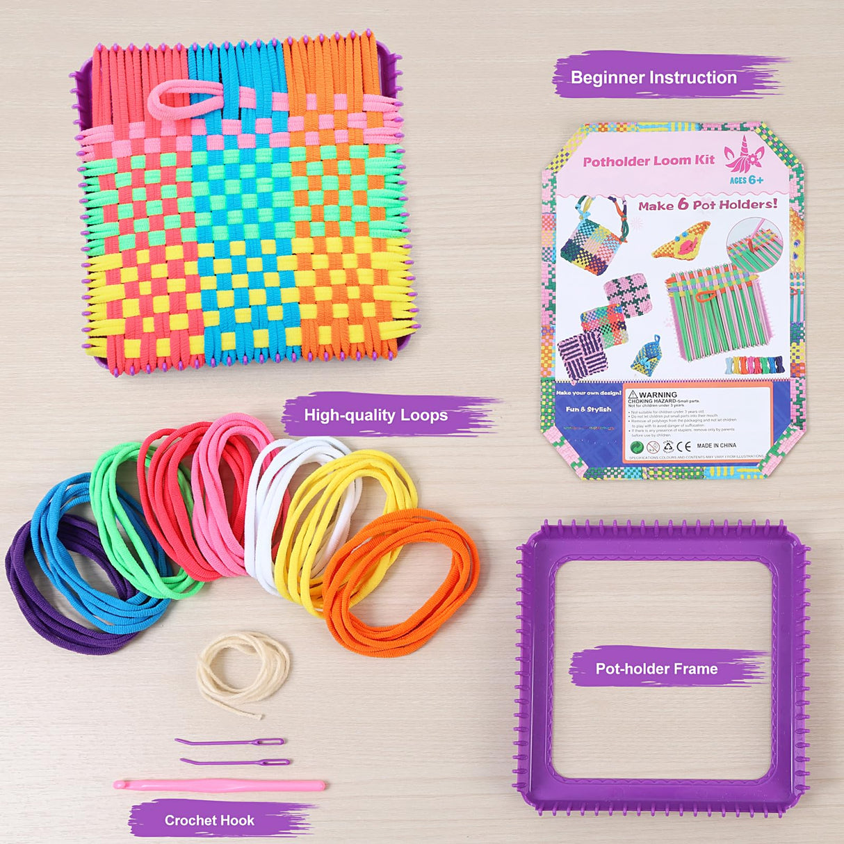 MagicKidz Weaving Loom Kit Toy - Birthday Gifts for Kids 6 7 8 9 10 11 12 Years Old - Arts and Crafts Kit for Girls Ages 6-8 10-12, DIY Potholder Knitting Kit with Loops MagicKidz