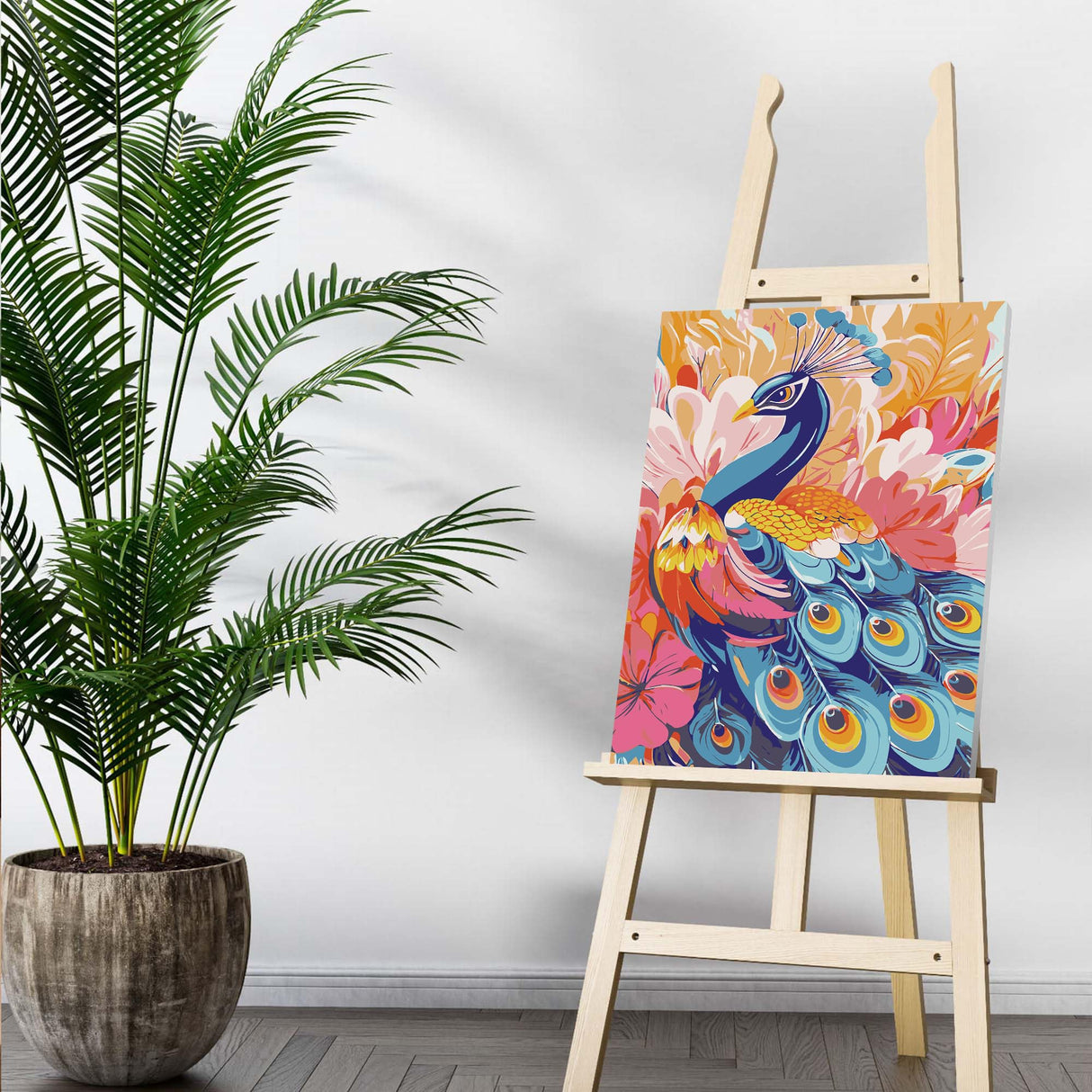 Bimkole Framed Paint by Numbers Kit for Adults Peacock, DIY Oil Painting on Canvas with Frame, Animals Paint by Numbers Set for Home Wall Decor 8x12 Inch/20x30 cm Bimkole