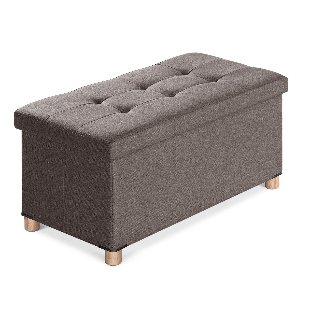 BRIAN & DANY 30” Folding Storage Ottoman Bench with Wooden Feet and Lid, Linen Fabric Bench with Resilient Sponge Padded for Bedroom, Living Room & Entryway, Foot Rest, Brown BRIAN & DANY