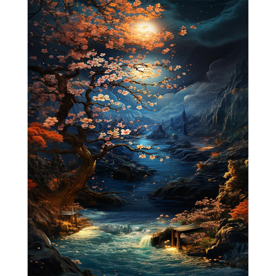 Plum Blossoms Paint by Number Adults,Moon Paint by Number Adult,DIY Acrylic Painting by Numbers On Canvas,Perfect for Home Decor Gifts 16X20inch