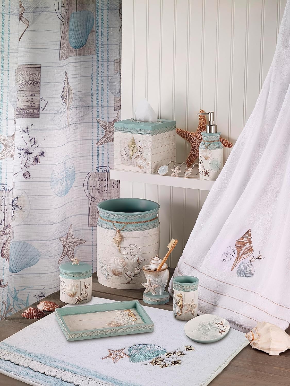 Avanti Linens - Toothbrush Holder, Countertop Essentials, Farmhouse Chic Bathroom Decor (Farmhouse Shell Collection) Avanti Linens