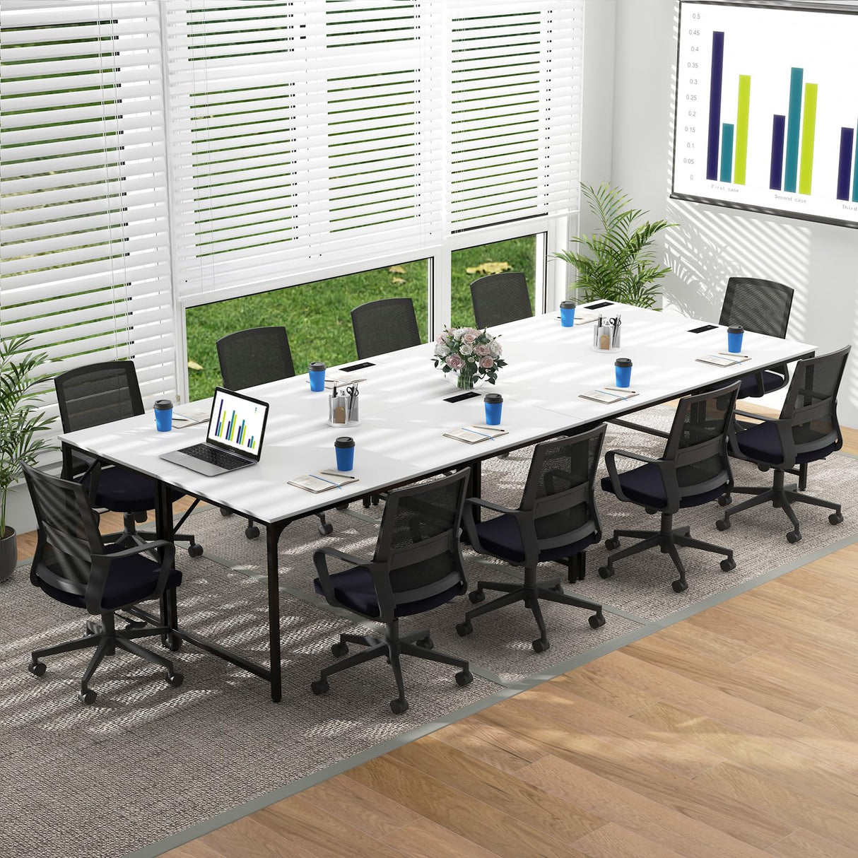 Tangkula 60" Conference Desk Set of 4, Modern Boardroom Desk with Storage Bag, Headphone Hook, Sturdy Metal Frame, Rectangular Seminar Table with Charging Station Tangkula