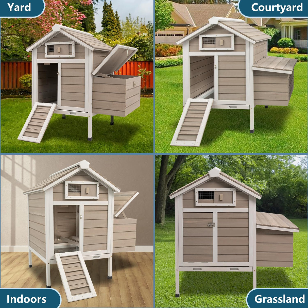 Ketive Chicken Coop Chicken House Outdoor with Removable Trays, Wooden Rabbit Hutch Poultry Cage with Nesting Box, Indoor Hen House Chicken Cage with Ramp for Garden Backyard (32"L x 23.6"W x 36.6"H) ketive