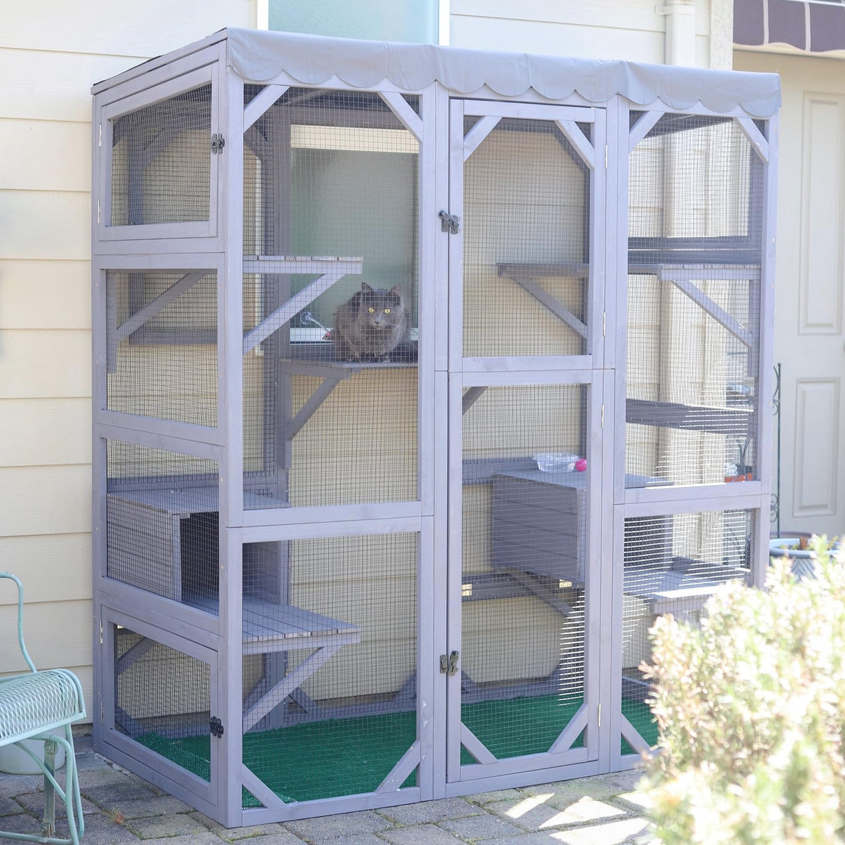 Catio Outdoor Cat Encolsure 71" Large Cat House Window Catio Walk in Kitty Shlter with Resting Box,Upgrade Waterproof Cover GUTINNEEN