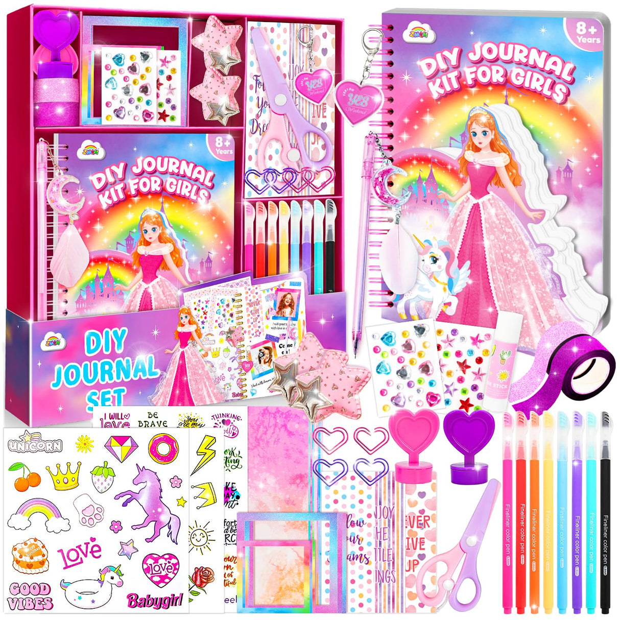 ZMLM DIY Journal Kit for Girls - Gifts for 6 7 8 Year Old Girl, Journal Set Scrapbook Kit Diary Supplies Stationery Set for Girls, Journaling Art Crafts Kit Birthday Gifts for Girls 6-12 ZMLM