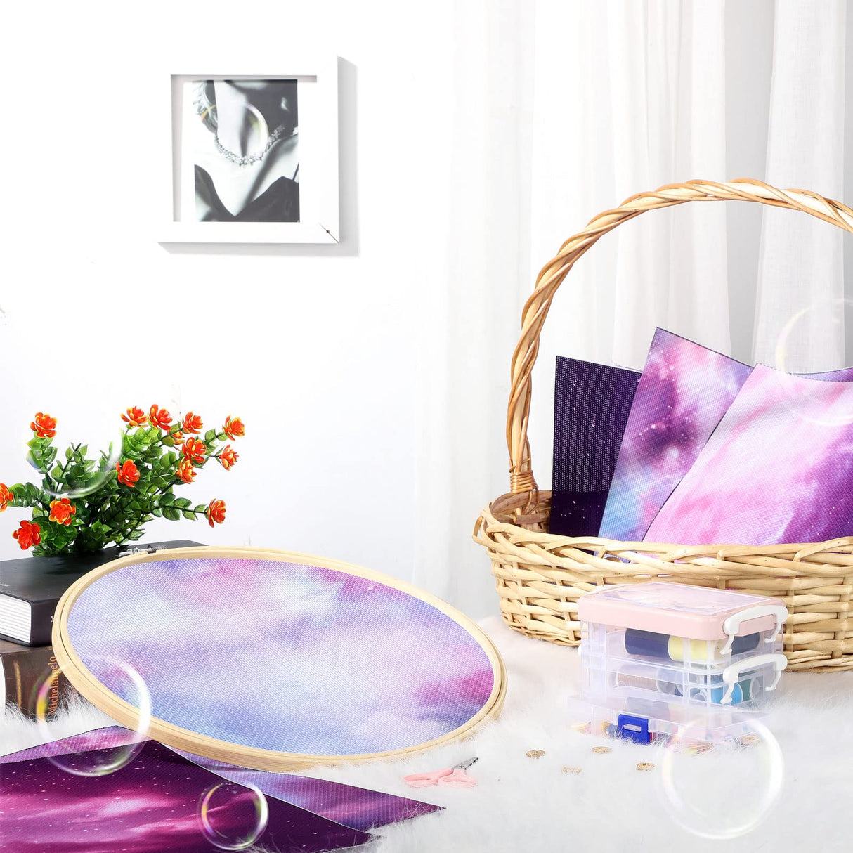 Macarrie 6 Pieces Aida Cloth 14 Count Embroidery Fabric 11.81 x 17.72 Inch Cross Aida Sky Printed Patterns Cross Cloth Embroidery for DIY Art Craft Handwork Macarrie