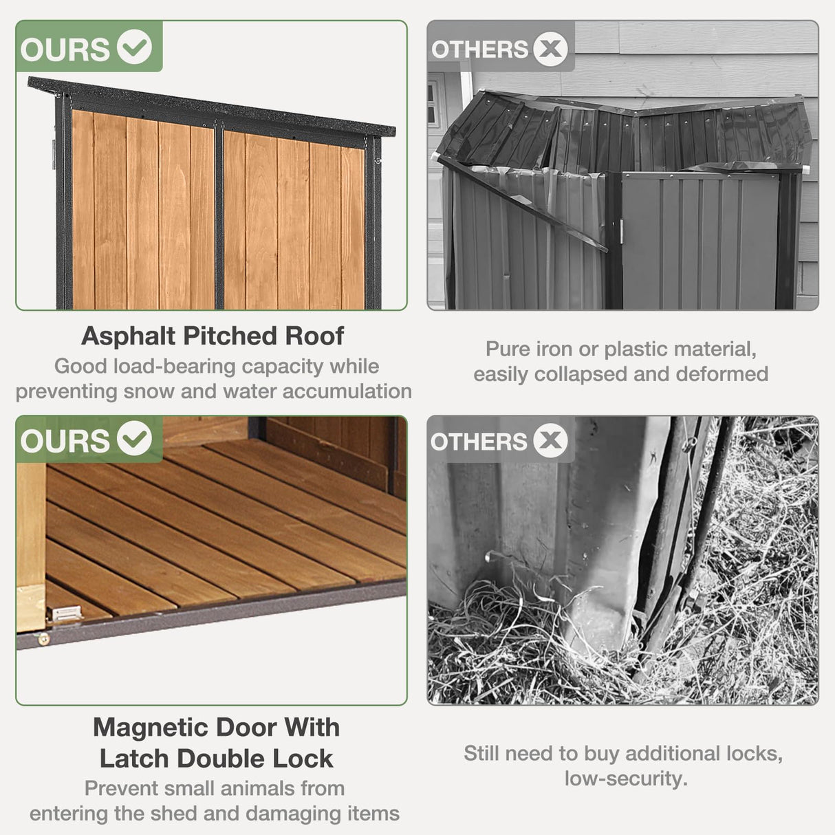 MEDEHOO Outdoor Storage Shed with Floor - Waterproof Natural Fir Cabinet with Adjustable Shelves and Double Lock for Anti-Theft - Suitable for Storing Garden Tools, and Household Debris (Brown) MEDEHOO