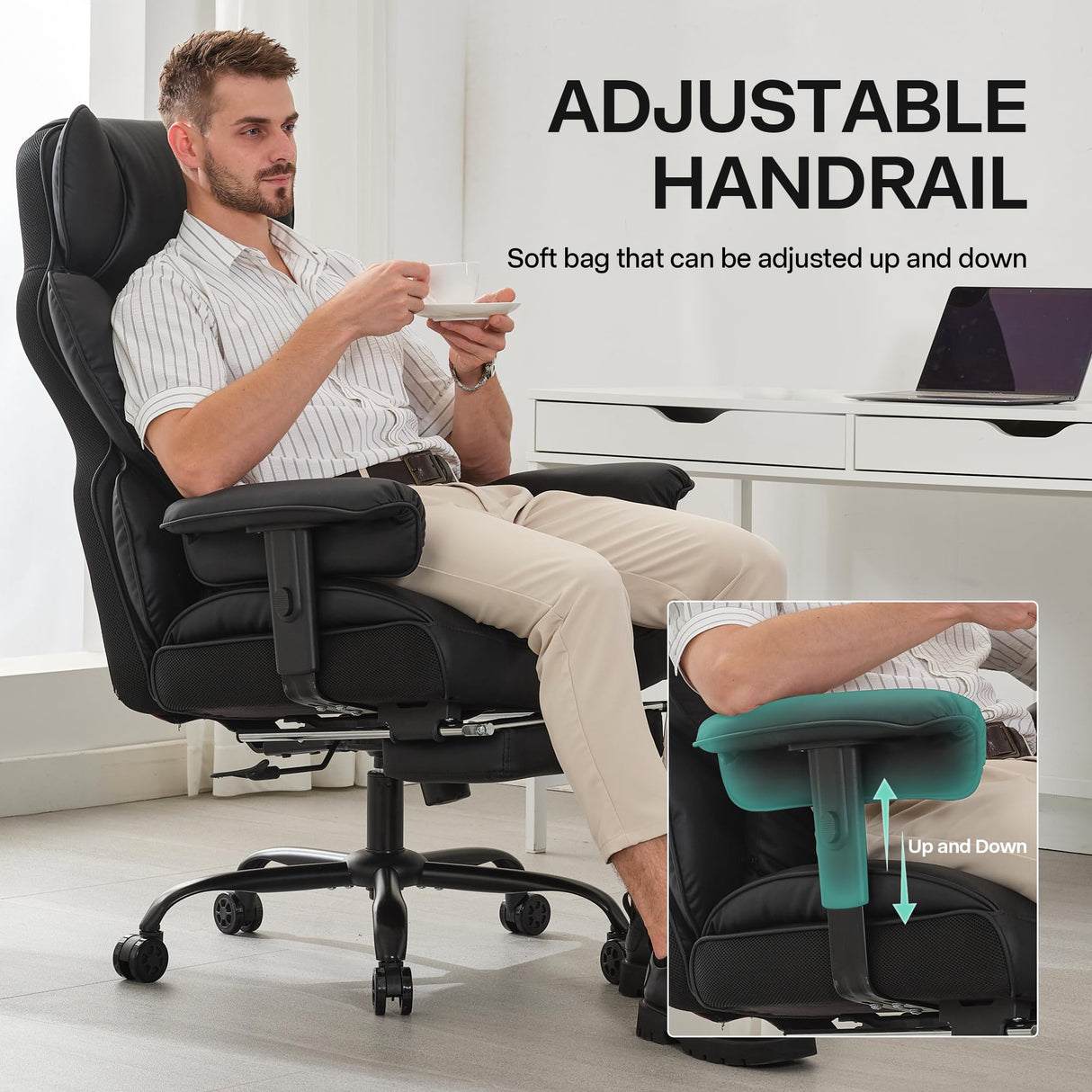 Gzagdecr Big and Tall Office Chair 400lbs,PU Leather High Back Gaming Chair with Foot Rest, Reclining Chair Executive Ergonomic Office Chair Lumbar Support Computer Chair Adjustable Armrests (Black) Gzagdecr