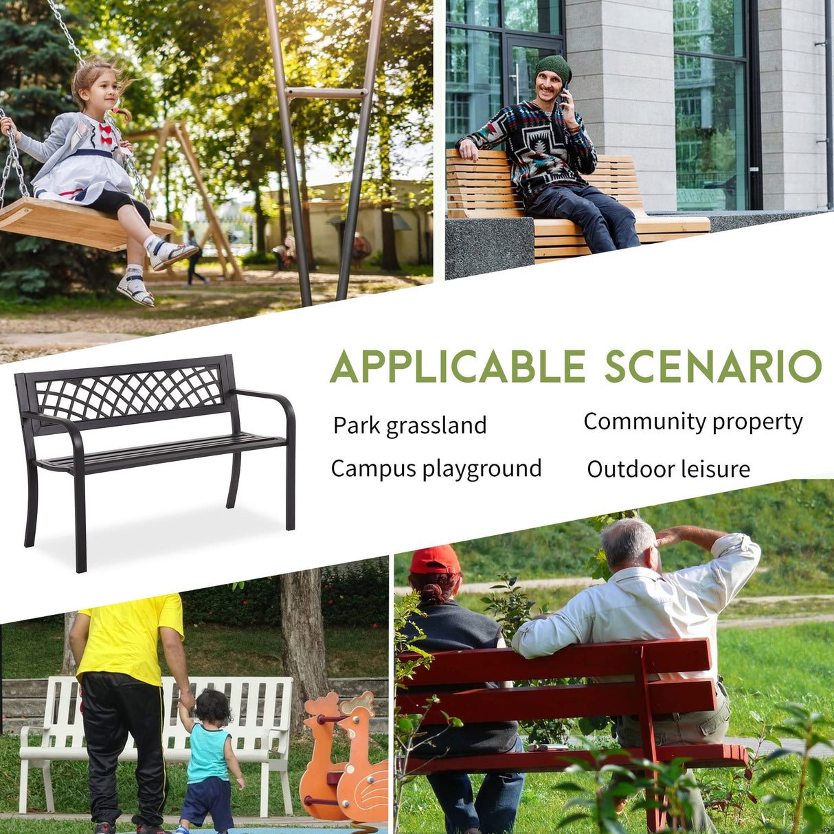 Ruesleag Garden Bench,Metal Outdoor Bench Park Bench with Plastic Mesh Backrest Armrests Sturdy Steel Frame for Patio Yard Porch Entryway Black Ruesleag