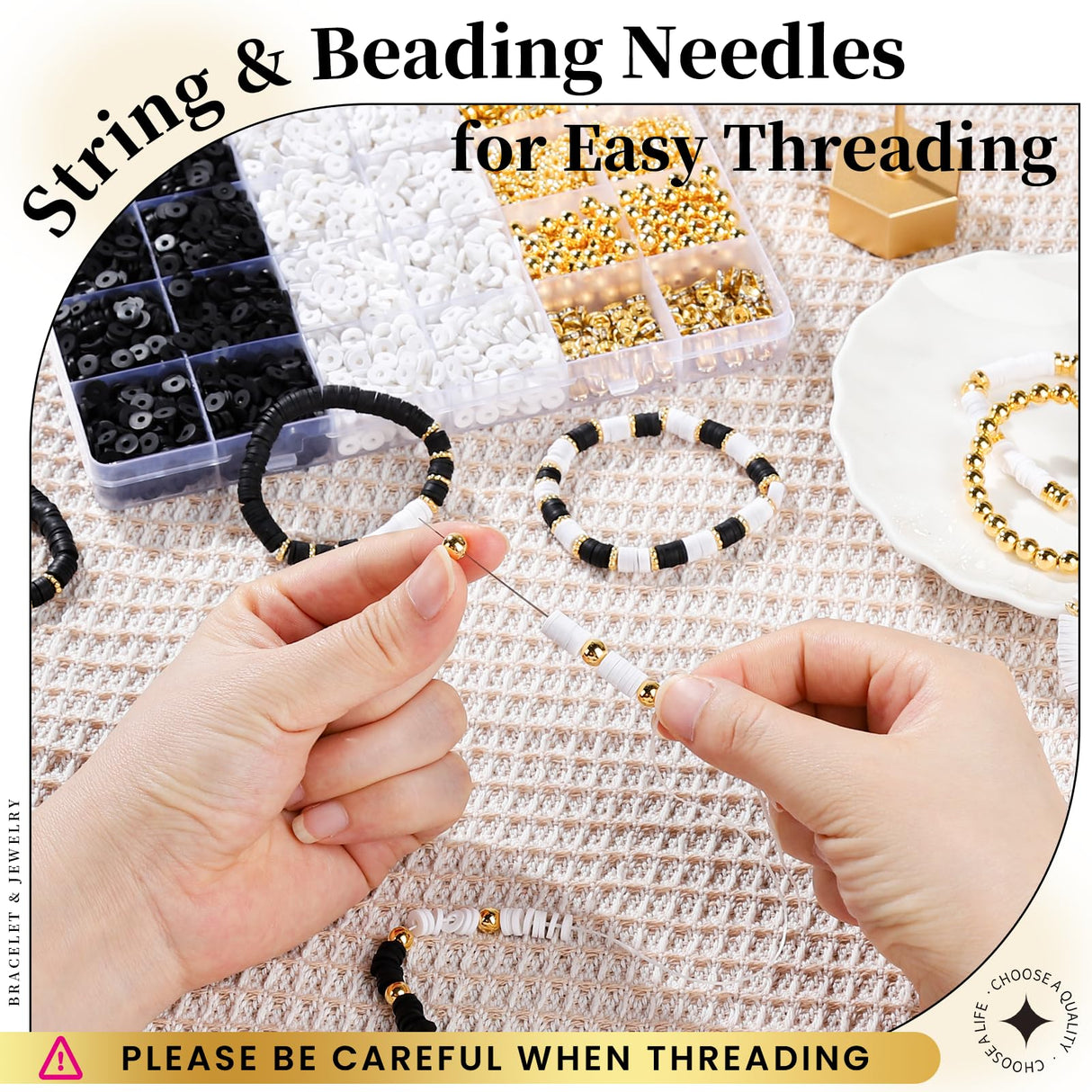 LEOBRO Clay Beads Bracelet Making Kit, 3524pcs White & Black & Gold Beads for Bracelets, Adults Jewelry Making LEOBRO