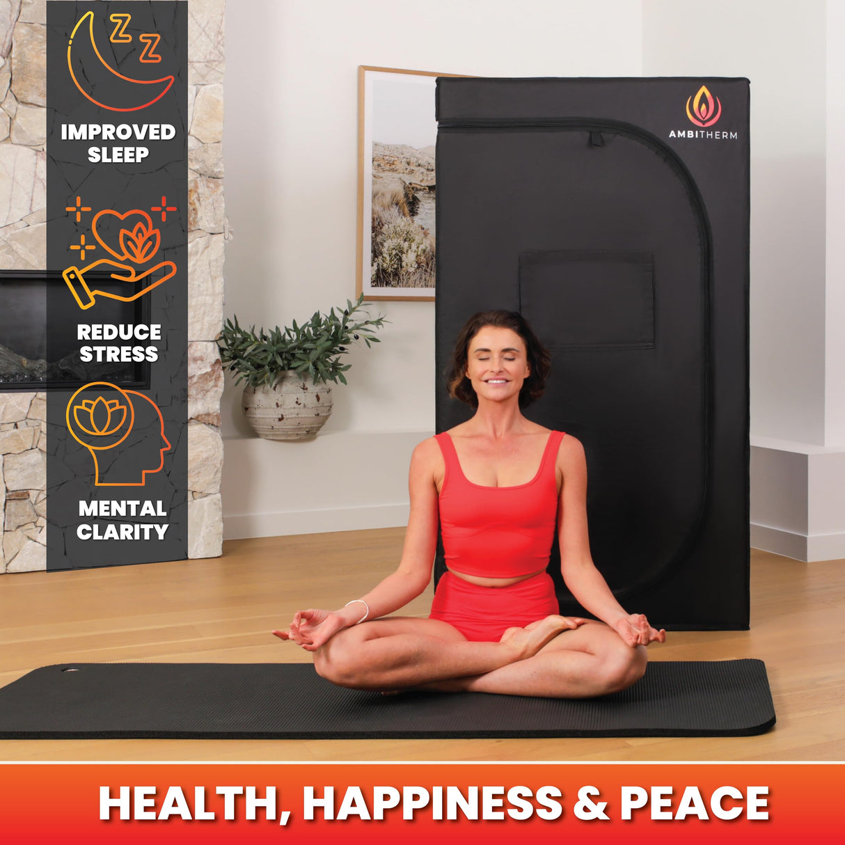 AMBITHERM Large Portable Infrare d Sauna for Home – Extra Large Sauna Tent - 50% More Leg Room – Touch-Sensitive Entertainment Pocket– Reclining Beechwood Chair with Washable Fitted Towel AMBITHERM