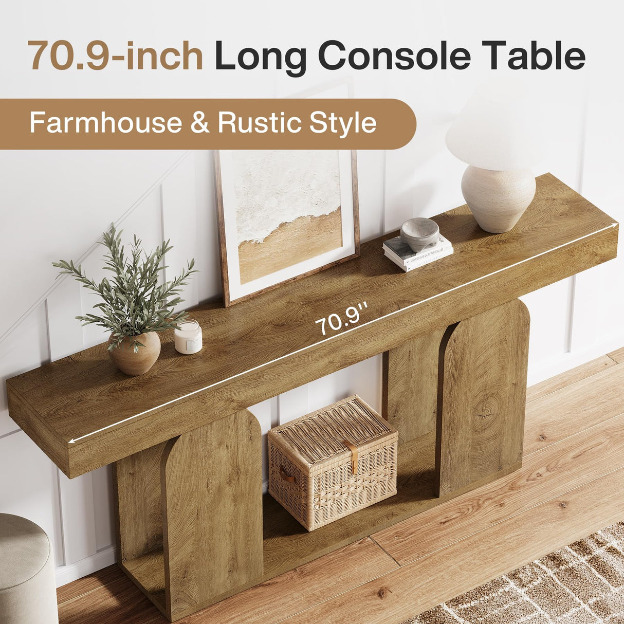 Tribesigns Farmhouse Wood Console Table, 70.9-Inch Entryway Accent Table with U-Shaped Base, 2-Tier Extra Long Sofa Tables for Entrance, Hallway, Living Room, Light Brown Tribesigns