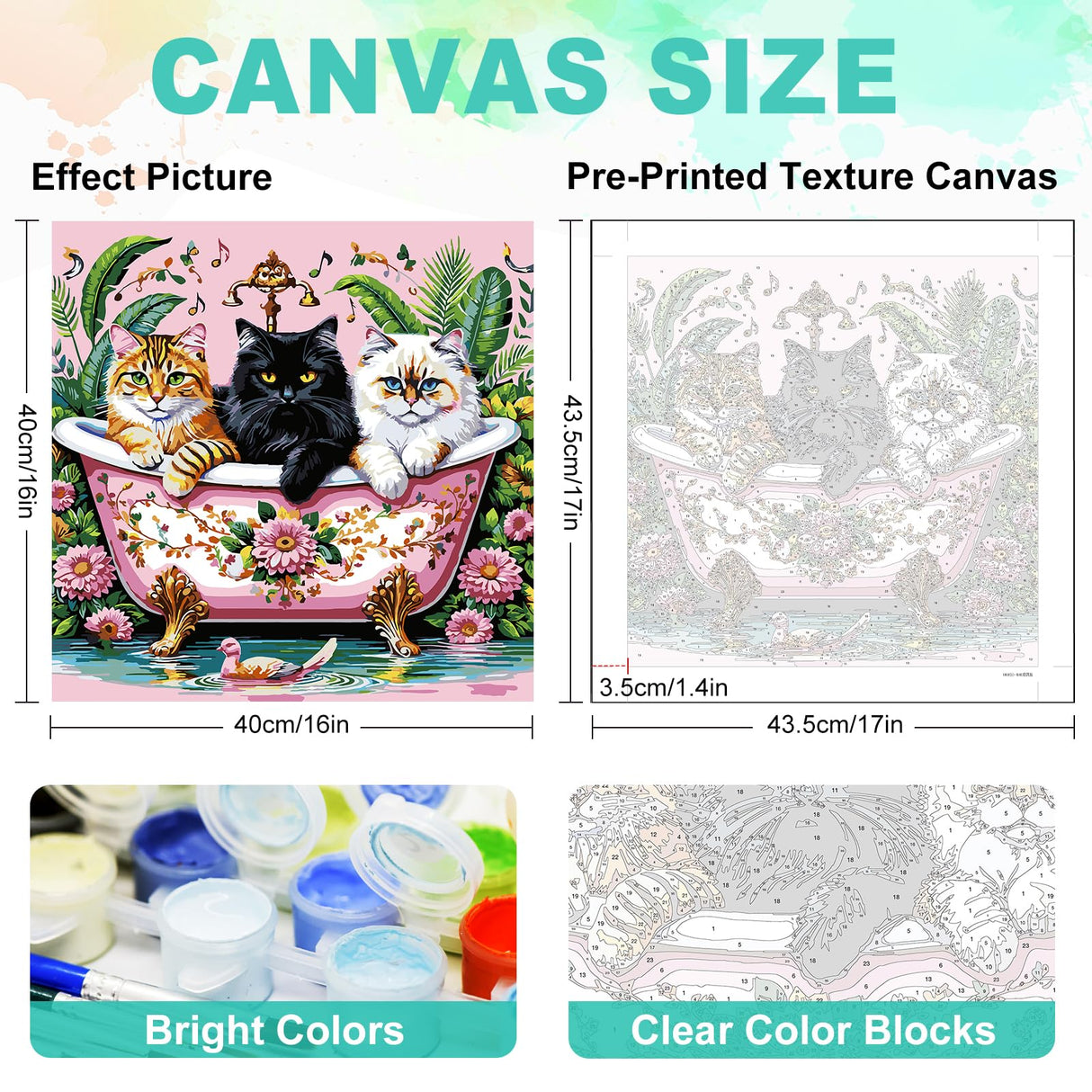 GEEHEIY Paint by Numbers Kit for Adults Beginner - Black Cat Adult Paint by Number Kits on Canvas, Funny Bathing Cat DIY Acrylic Oil Number Painting for Adults, Perfect for Home Decor Gift 16x16 Inch GEEHEIY