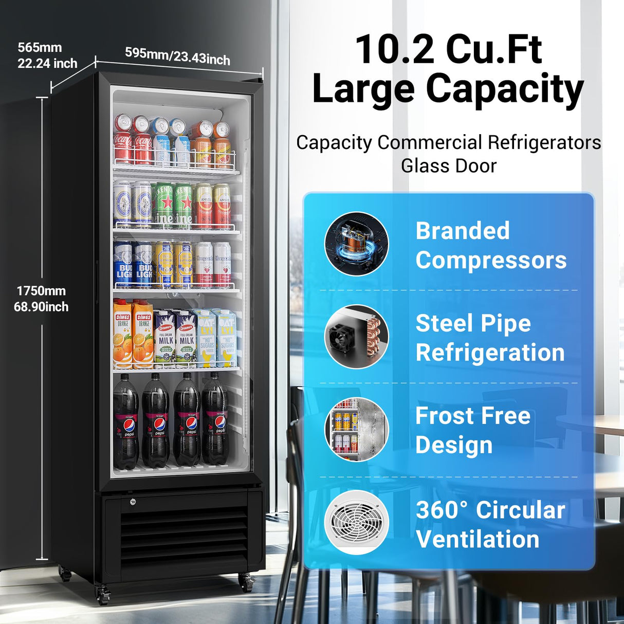 BODEGACOOLER Beverage Refrigerator and Cooler, 10.2 Cu.Ft Commercial Beverage Refrigerator, Commercial Merchandiser Refrigerator For Drinks, Commercial Display Refrigerator with Glass Door Fridge. BODEGA