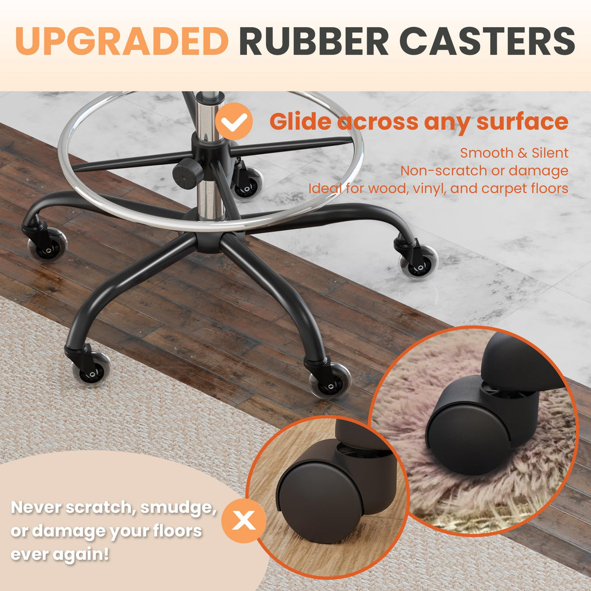 HYLONE Drafting Chair Tall Office Chair, High Ergonomic Standing Desk Computer Stools with Rubber Wheels, Flip-up Armrests, Adjustable Height and Foot-Ring, Comfortable Mesh Fabric, Black HYLONE