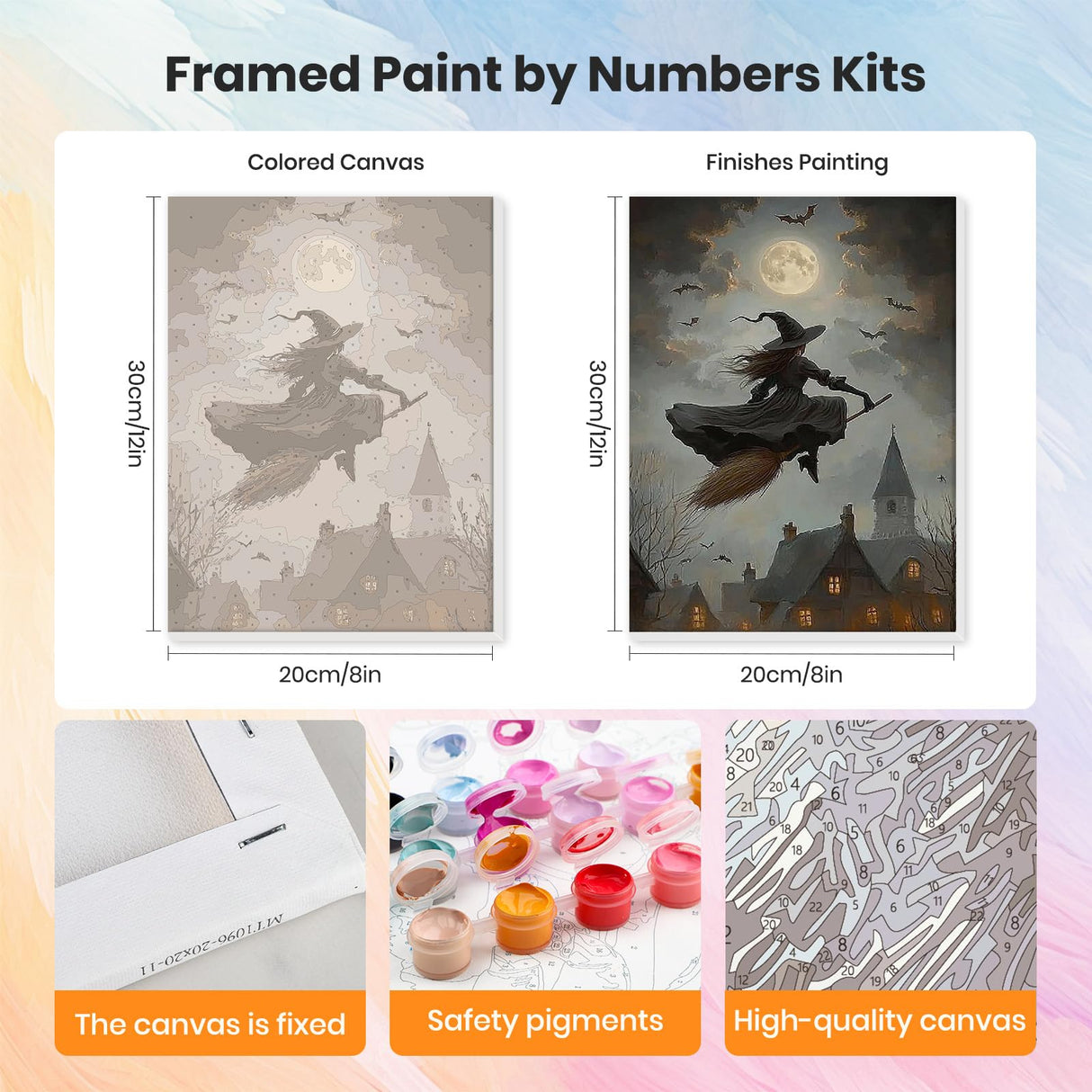 HEIBAGO Halloween Witch Framed Paint by Numbers Kit for Adults, Town Paint by Numbers for Adults Beginner, Adult Paint by Number Kits on Canvas, painting by numbers for gift home wall decor 12*16 inch HEIBAGO