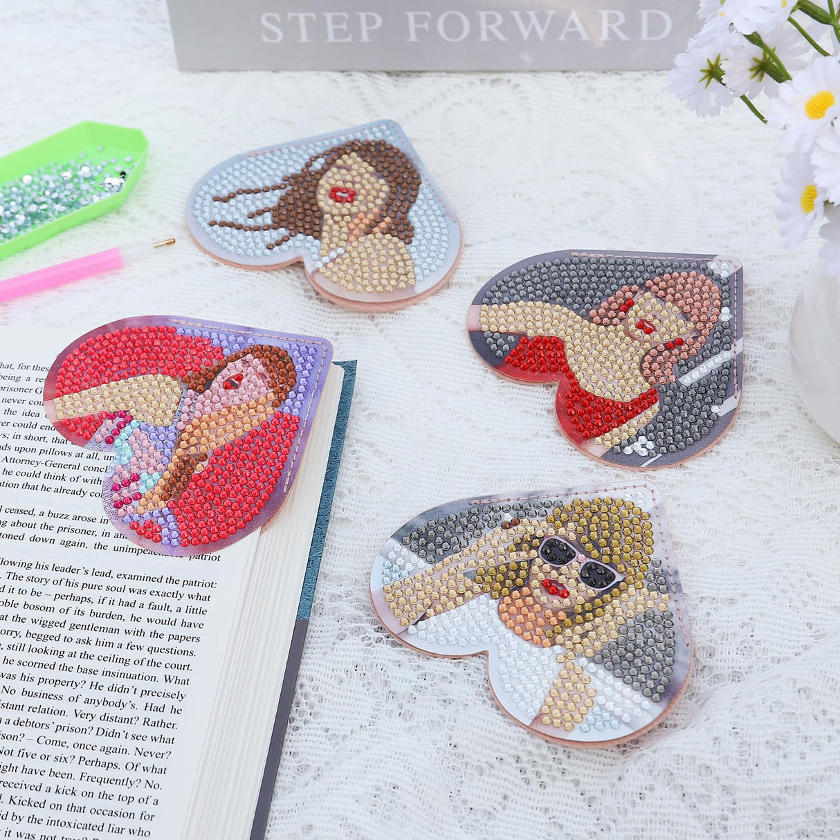 6 Pcs Diamond Art Bookmarks, Leather Heart Cute Bookmark,DIY Diamond Painting Bookmarks Gifts for Women and Girls, Diamond Art Kits for Adults Crafts(Singers) stnckic