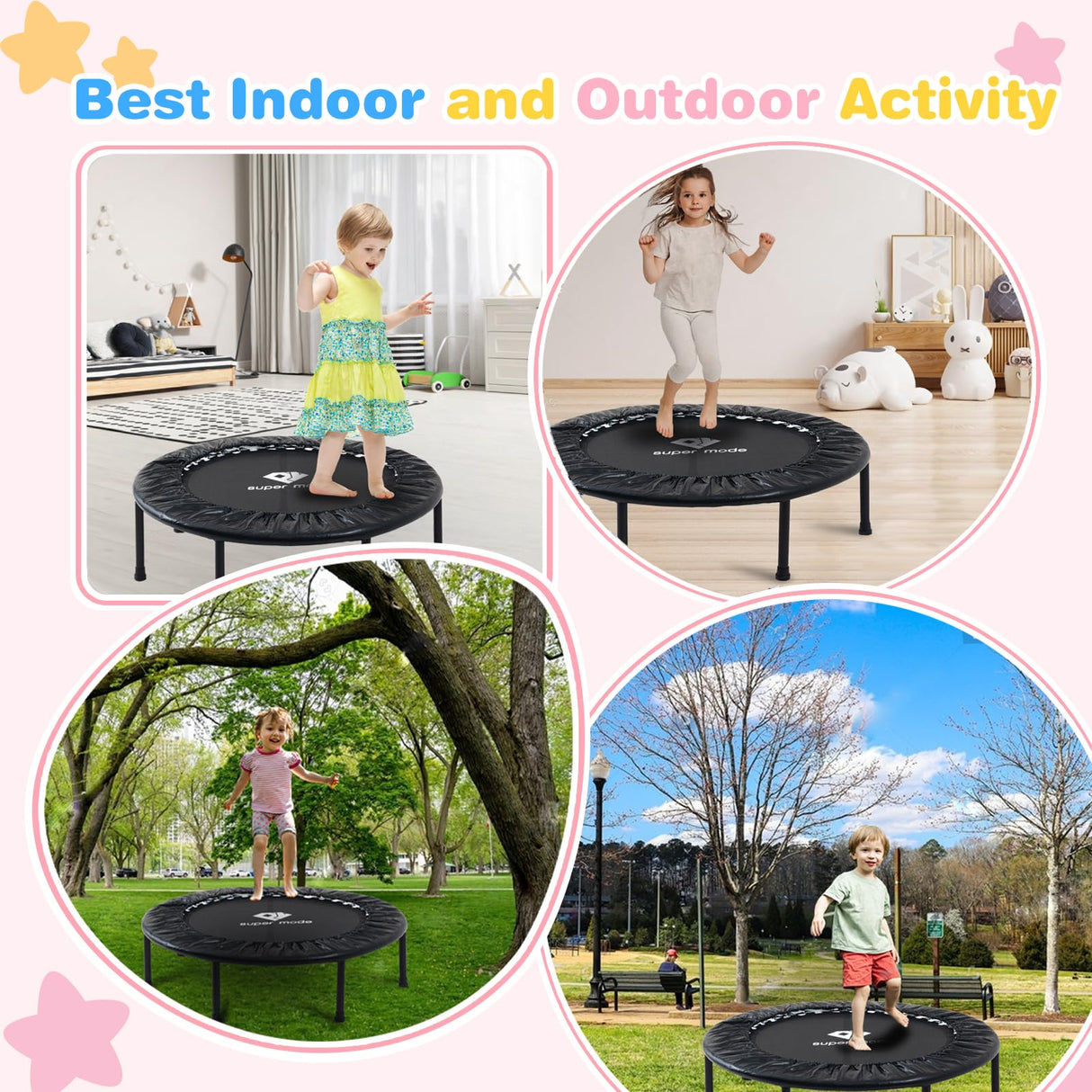 36 Inch Mini ToddlerTrampoline for Kids Ages Over 6 Max Load 170lbs Indoor Small Rebounder Trampoline Gifts for Kids Toddler Trampoline with Safe Cover Black PY SUPER MODE