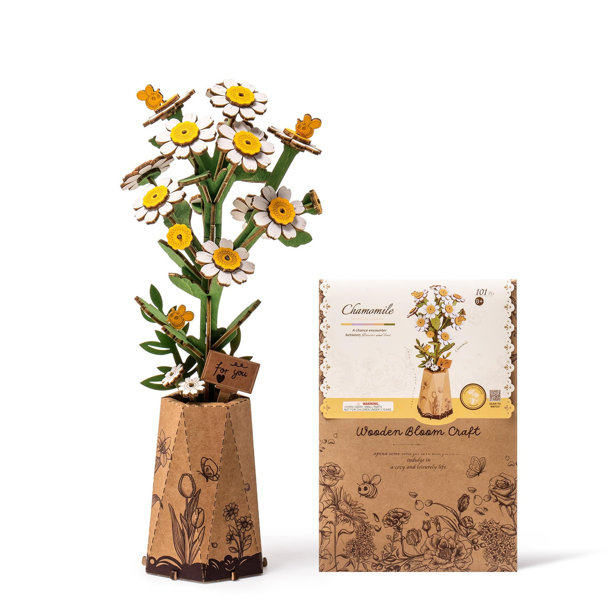 ROBOTIME 3D Puzzles Wooden Artifical Flower Chamomile DIY Model Building Kit to Build for Adults Bouquet Botanical Collection Craft Brain Teaser Puzzle Creative Gift Home Decor ROBOTIME