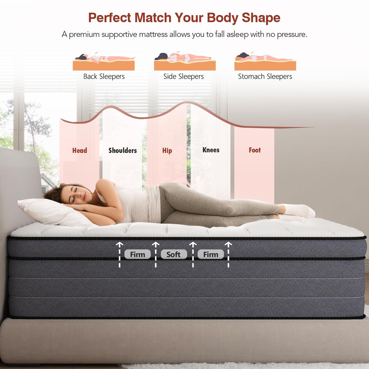 Ayeawo California King Mattress, 12 Inch Cal King Hybrid Mattress with Gel Memory Foam and Pocketed Springs, Pressure Relief and Motion Isolation, Cali King Mattress in a Box, Medium Firm Ayeawo