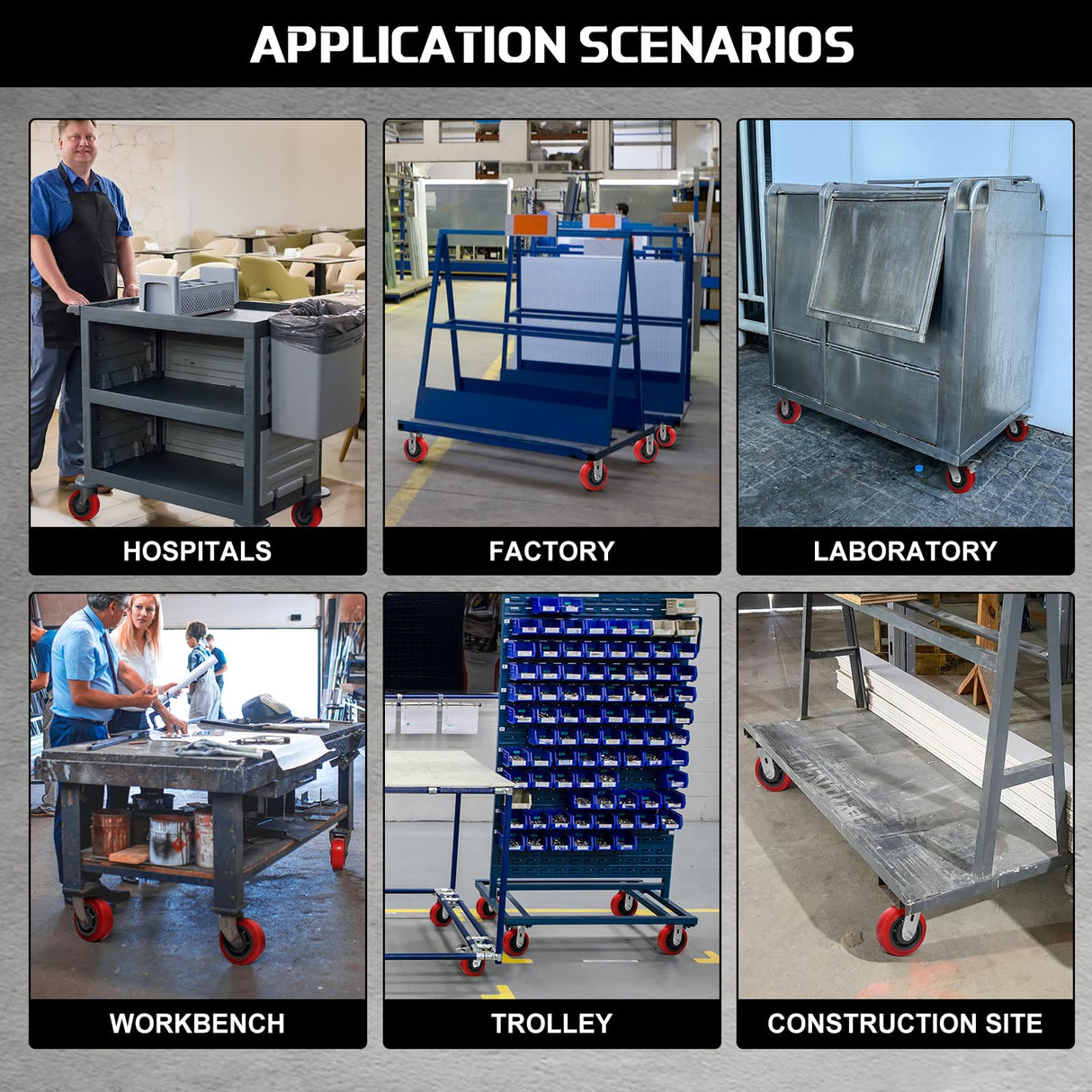 6 Inch Polyurethane Caster Wheels- Polyurethane on Polyolefin Core Wheel with Double Roller Bearing, Casters Set of 4 Heavy Duty with 4800 lbs Capacity, Use for Handling, Industrial Trolleys ZDNEY