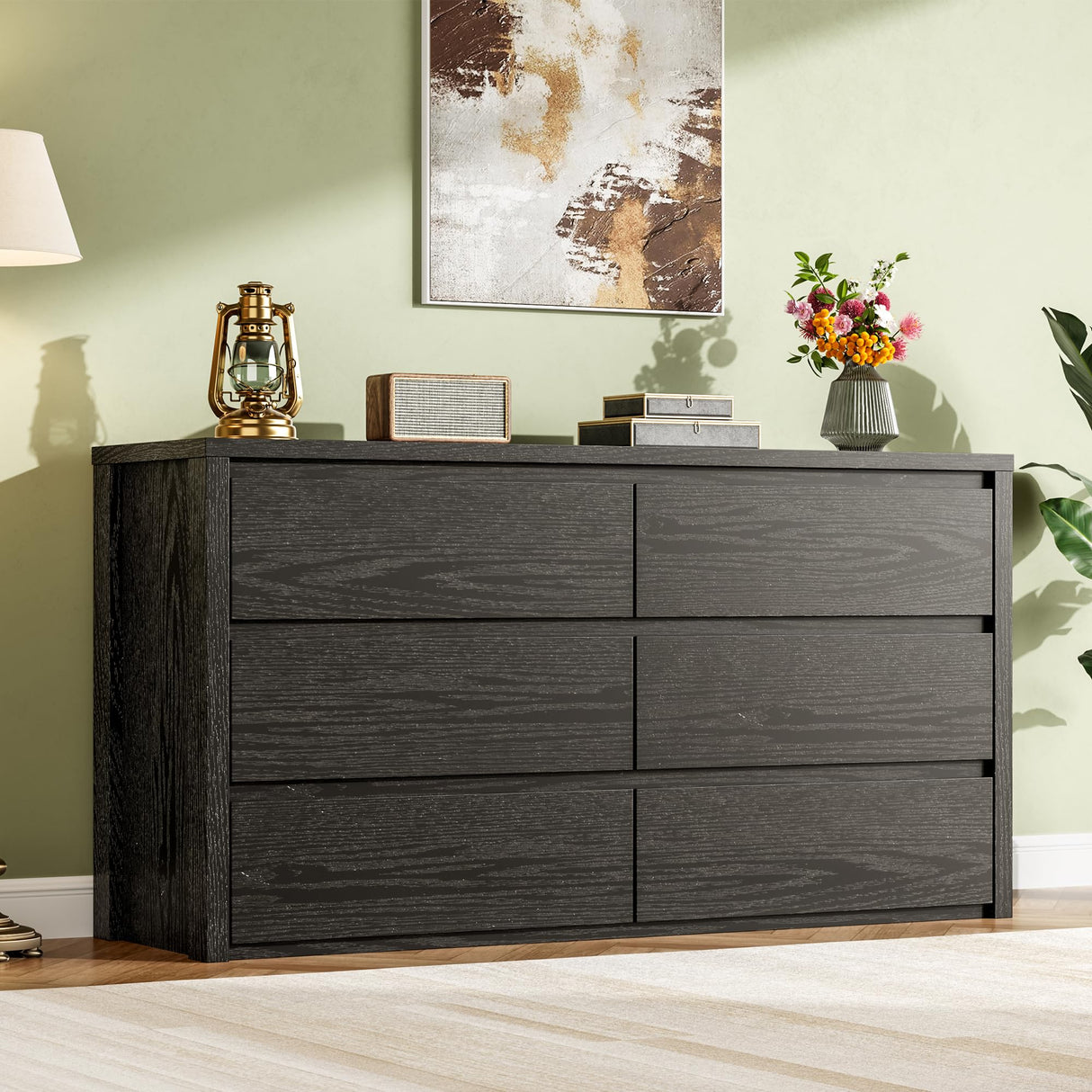 GarveeHome 6 Drawer Dresser for Bedroom, Wide Wood Chest of Drawers Handle Free, Large Modern Dresser Storage Cabinet for Living Room, Hallway Entryway GarveeHome