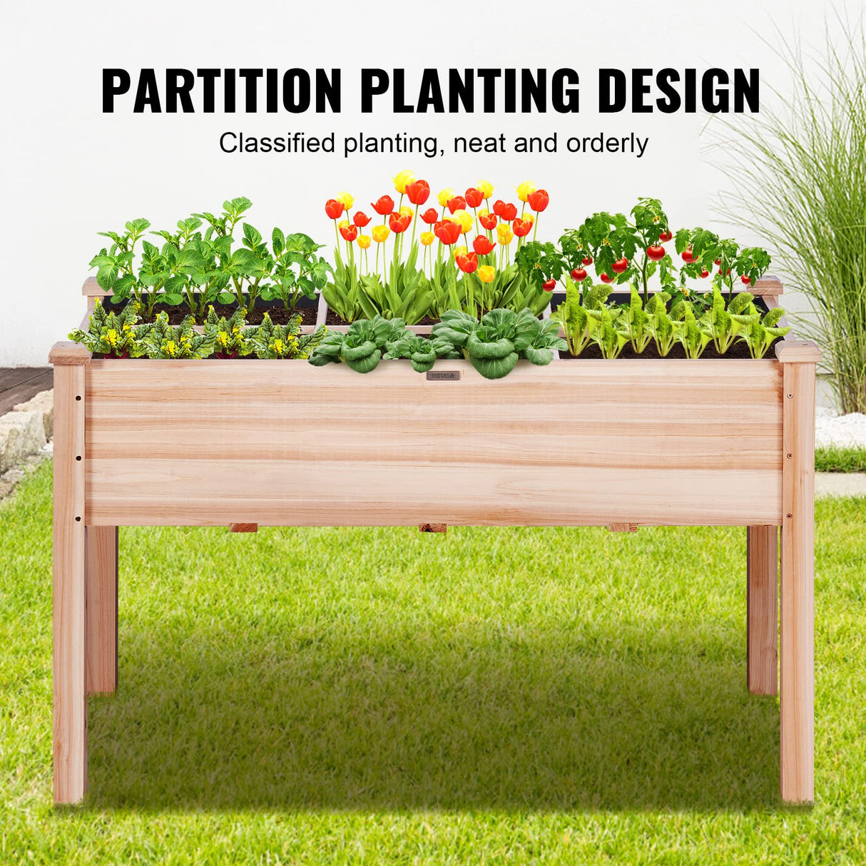 VEVOR Raised Garden Bed 48x24x30in with Sturdy Legs, High End Natural Fir Wood Planter Box Elevated Planting Stand for Backyard/Garden/Patio/Balcony w/Non -Woven Liner & 1 Set of Tool, 220lb Capacity VEVOR
