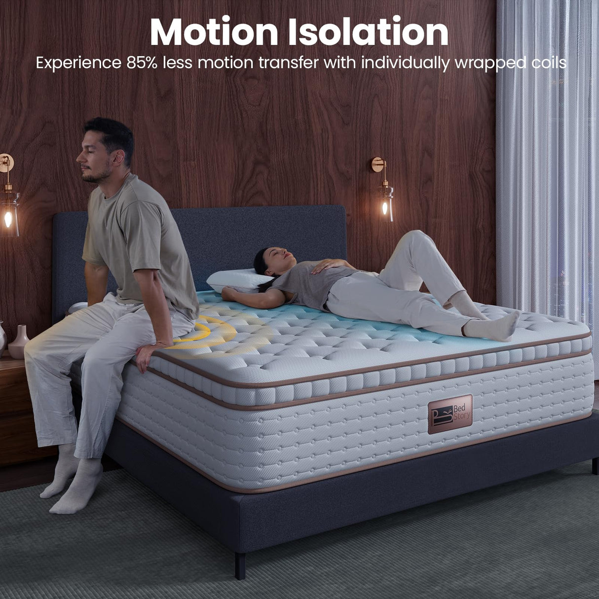 BedStory Firm King Mattress - 14 Inch Hybrid Mattress with Extra Lumbar Support for Back Pain Relief - Motion Isolation and Reinforced Edges - 365-Night Trial, Fiberglass-Free, CertiPUR-US BedStory