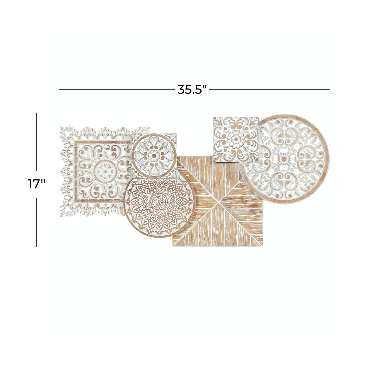 Deco 79 Wood Floral Home Wall Decor Intricately Carved Wall Sculpture, Wall Art 36" x 2" x 17", White Deco 79