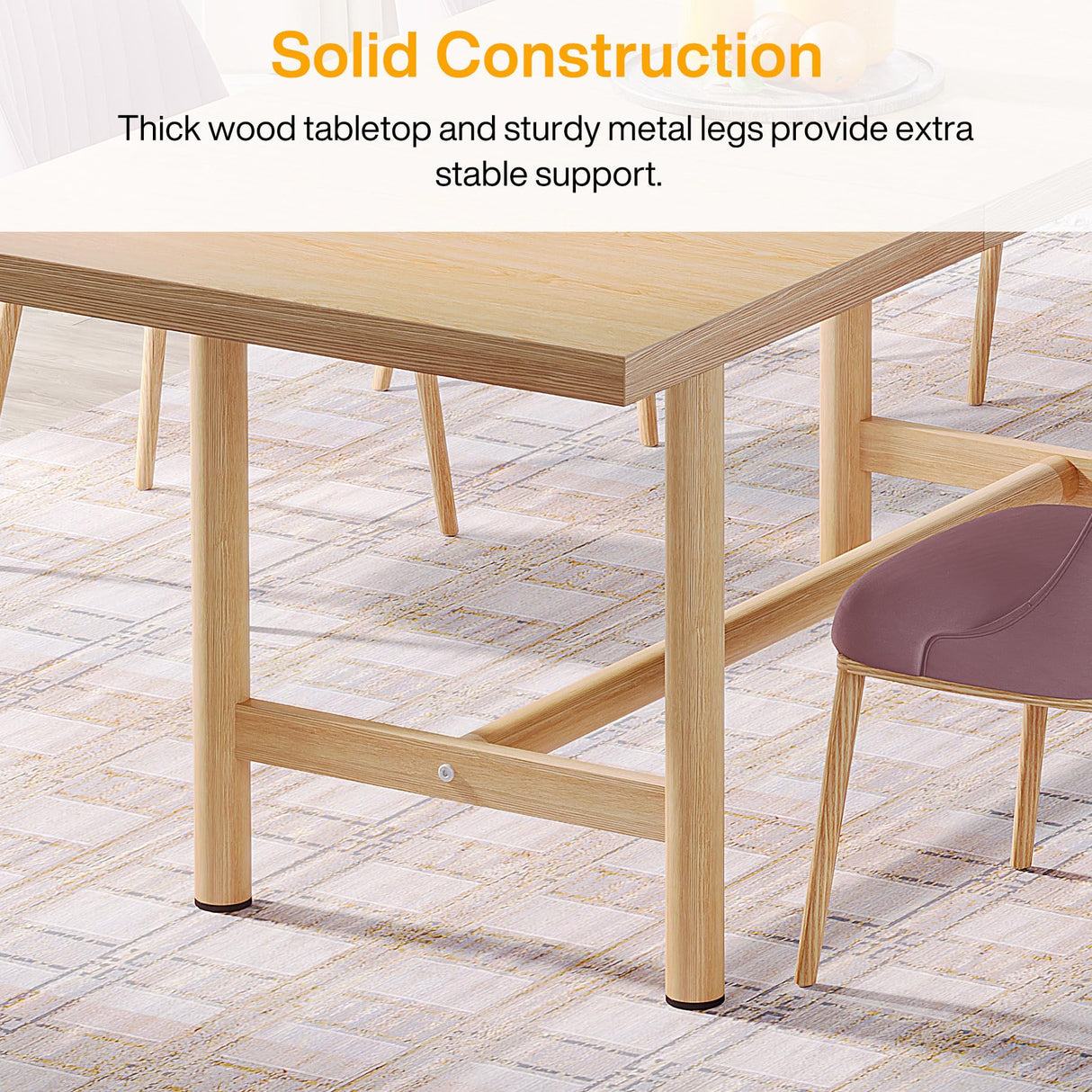 Tribesigns Kitchen Dining Table Wood: 63 Inches Rectangular Dining Room Table for 6, Farmhouse Dinner Table with Heavy Duty Metal Legs for Kitchen, Dining Room, Small Space Tribesigns