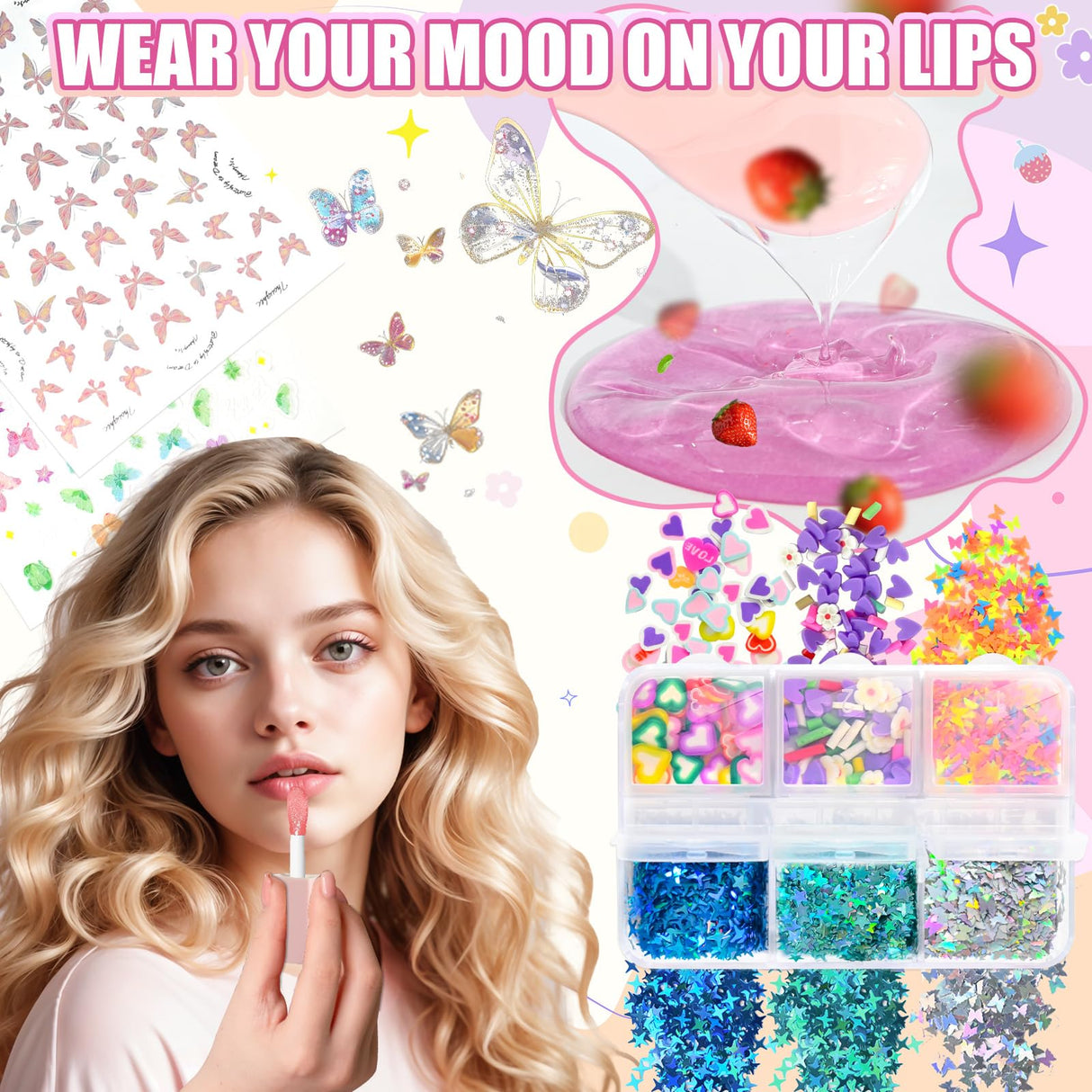 JCOOS Color Changing Lip Oil Kit, 64PCS Make Your Own Flavored Lip Gloss, Moisturizing Lipgloss Sets for Girls & Kids Jcoos