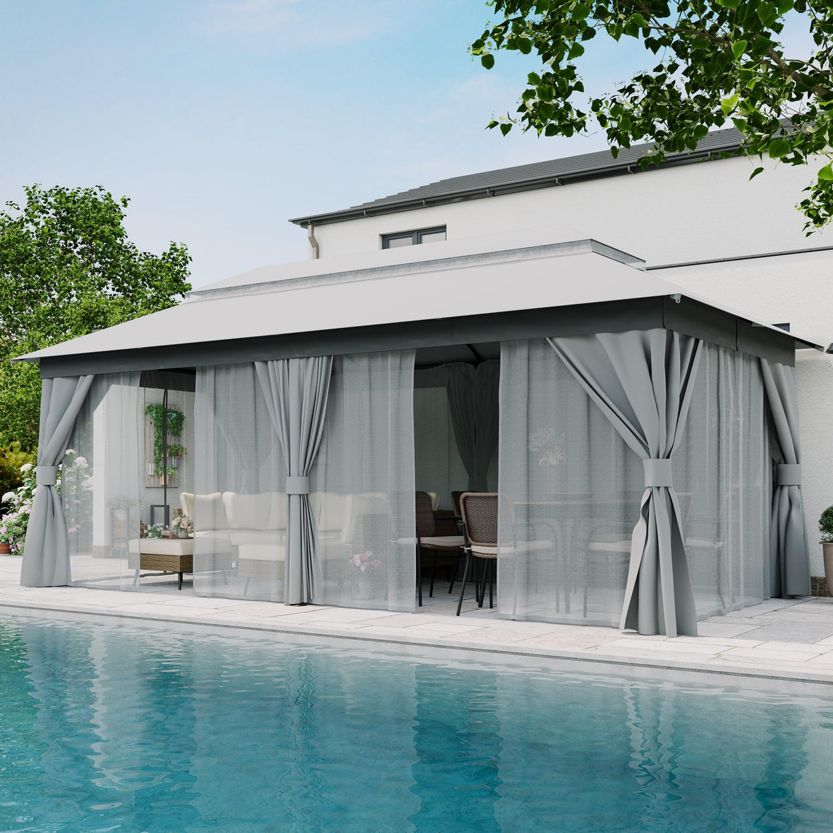 LAUSAINT HOME Outdoor Patio Gazebo 10'x20' with Expansion Bolts, Heavy Duty Party Tent & Shelter with Double Roofs, Mosquito Nettings and Privacy Screens for Backyard, Garden, Lawn, Smoke Grey LAUSAINT HOME