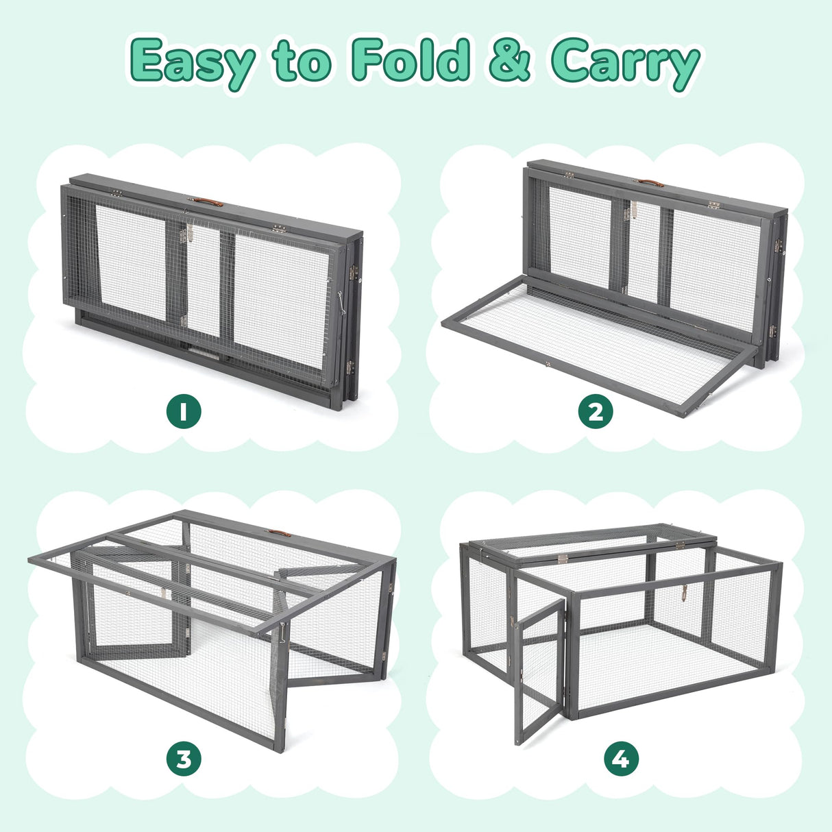 COZIWOW Chicken Coop Run Rabbit Hutch, Portable Chicken Cage Pens with Top & Side Opening Doors, Folding Wooden Chicken Coop, Outdoor Indoor Small Animal Playpen, Chicken Brooder Box, 45.3Inch (Grey) COZIWOW