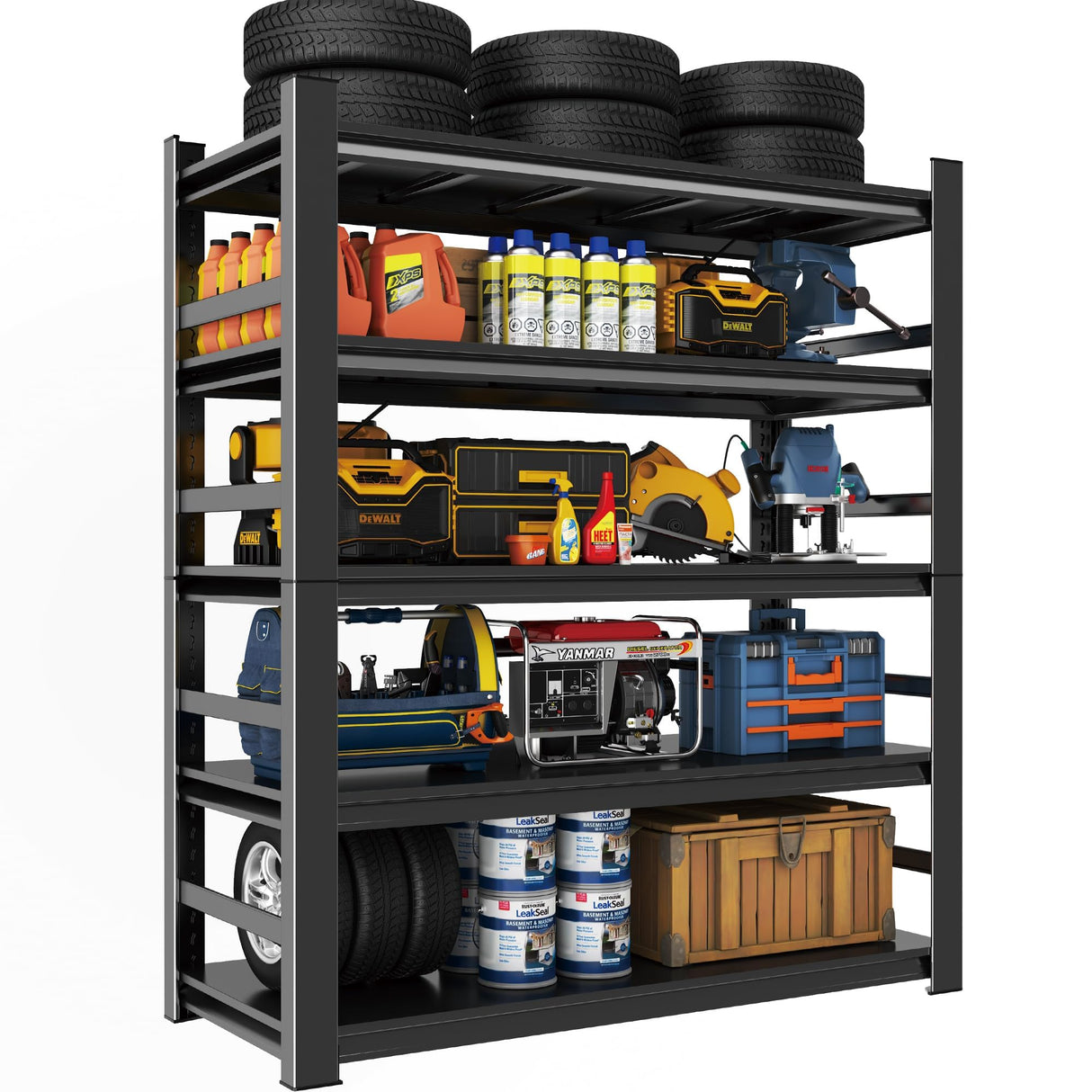 Heavy Duty 5-Tier Garage Shelf Steel Unit 3000lb Capacity | Garage & Basement Storage | Industrial Metal Shelving for Warehouse Workshop | Adjustable Rust-Resistant (72"H x 36"W x 16"D, Black) Hymnxemo