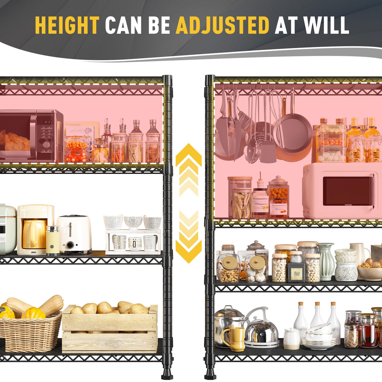 REIBII Wire Shelving Unit Storage Shelves Metal Shelves Heavy Duty Shelving Adjustable Garage Storage Wire Shelf Pantry Shelves for Bedroom Kitchen Rack 35.5''W x 14''D x 59''H REIBII