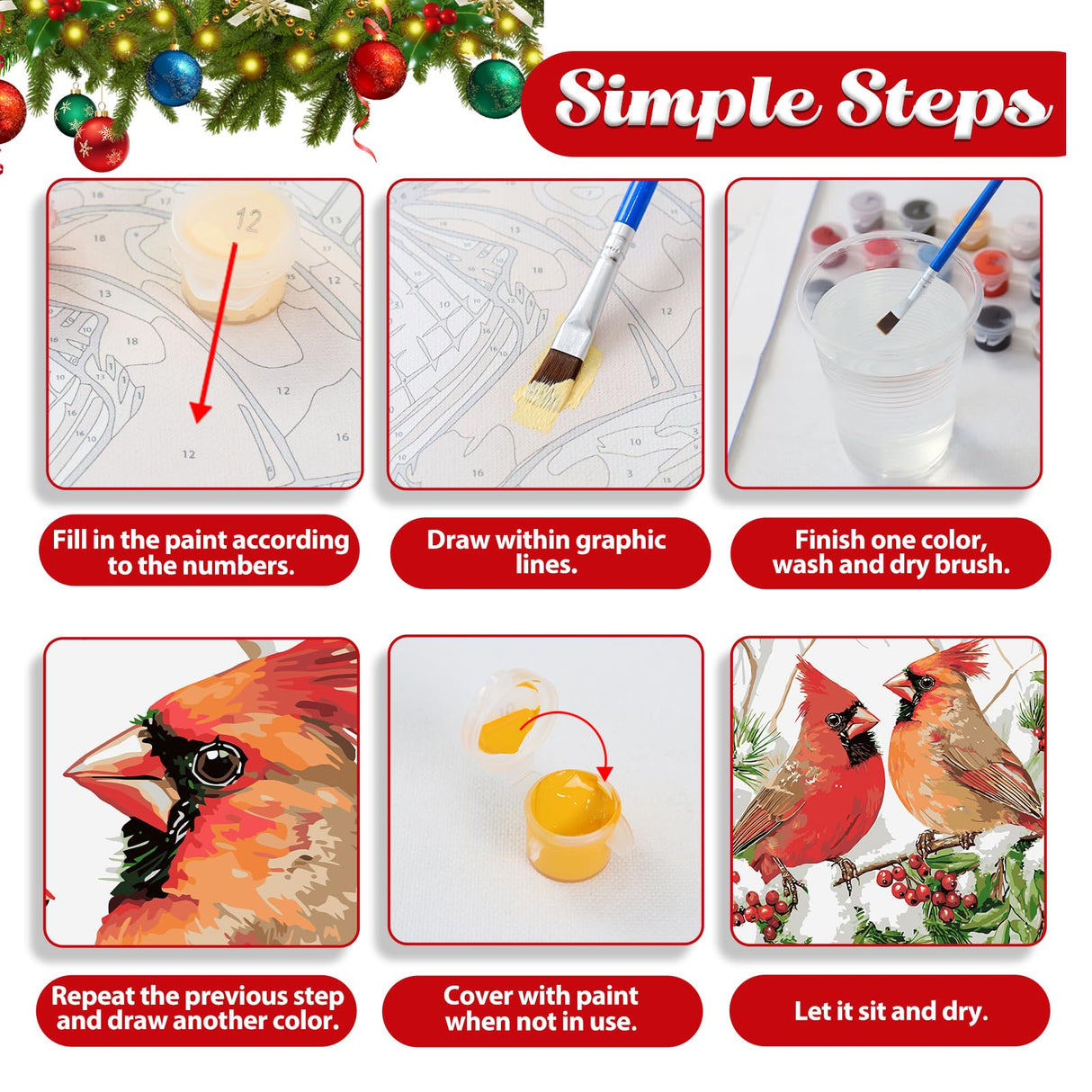 Christmas Paint by Numbers Kit for Adults Cardinal Paint by Number for Adults Beginner, Cardinal Paint by Numbers Art Supplies for Gift Home Wall Decor 16‘’W x 20''L hkejoi