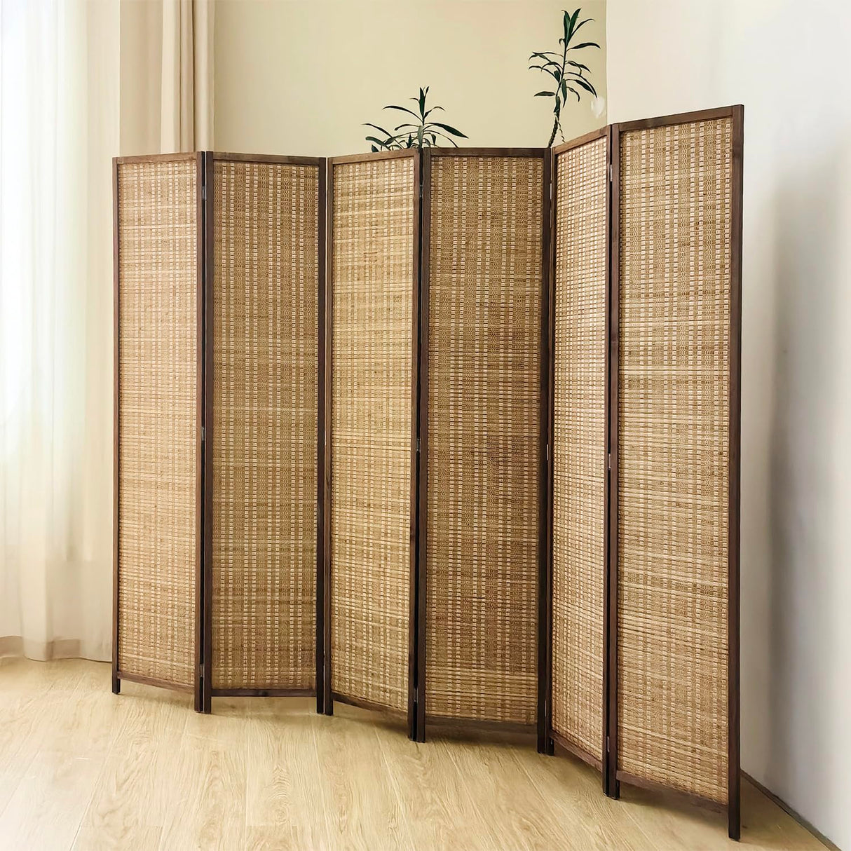 Pawlabay 6 Panel Room Divider Screen,5.6 FT Tall Bamboo Room Divider Folding Privacy Screen,Freestanding Room Divider for Room Seperation,Brown PawlaBay