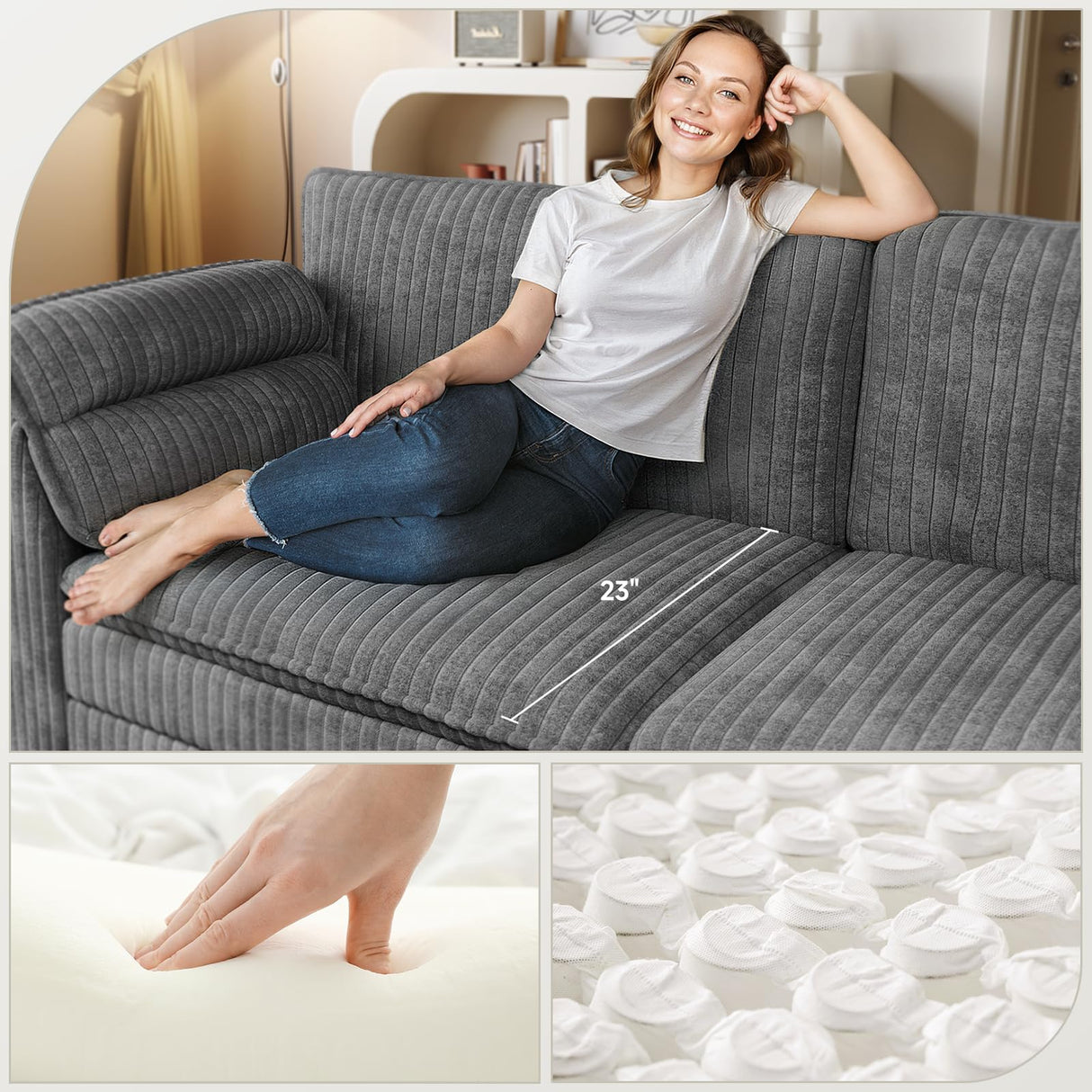 ONBRILL 77" Modern Loveseat Sofas for Living Room,Comfy Cloud Couch with Deep Seats,Solid Wood Frame,Corduroy Fabric Couches for Living Room,Bedroom and Small Spaces ONBRILL