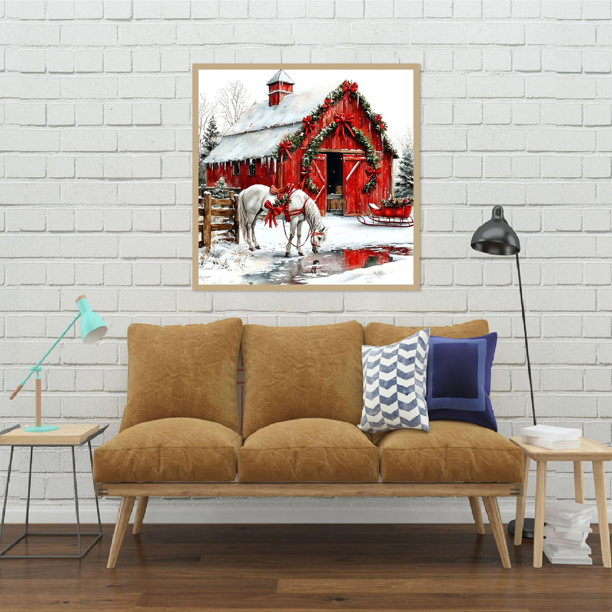 LWZAYS Christmas Diamond Art Kits for Adults, DIY Christmas Warehouse and Horse Diamond Painting for Adults Beginners, Full Round Drill Crystal Craft Kits for Home Wall Decor Present 14x14inch LWZAYS