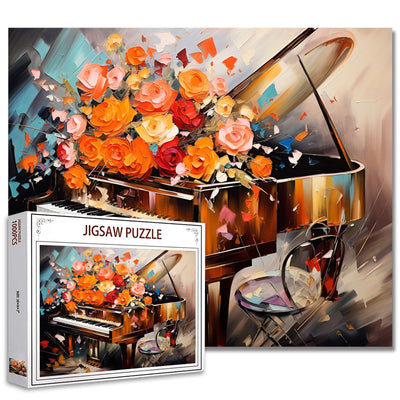Flower Instruments Jigsaw Puzzles for Adults 1000 Pieces,Floral Musical Piano Art Jigsaw Puzzle Colorful DIY Sounds of Music Puzzles for Home Decoration Gifts, Family Puzzle Perfect for Game Nights