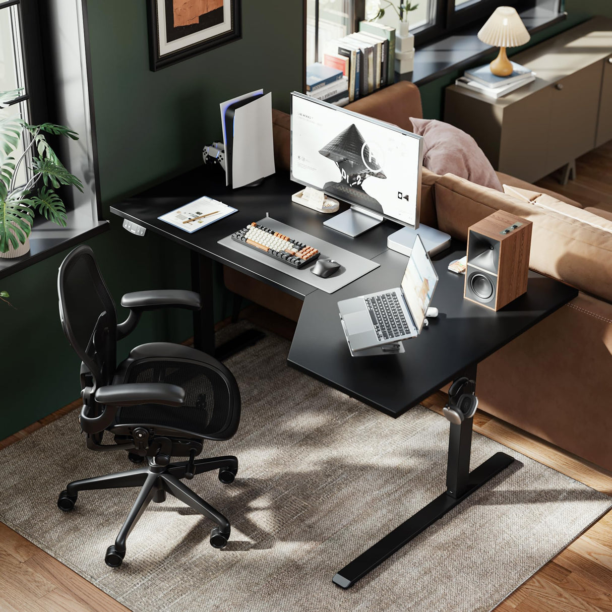 Agilestic Electric Standing Desk, L-Shaped 55 Inches Height Adjustable Desk, Sit and Stand up Desk for Work Office Home, Ergonomic Rising Computer Table for Home Office with Splice Board, Black Agilestic