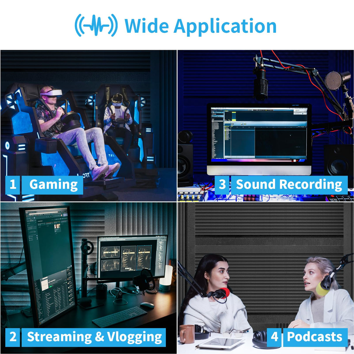 Art3d 4-Pack Wedge Design Acoustic Foam Panels, 48" x 24" x 2" High-Density Soundproof Foam Wall Panels for Wall, Ceiling, Quick-Recovery Noise Dampening Panels for Office, Studio and Home Art3d