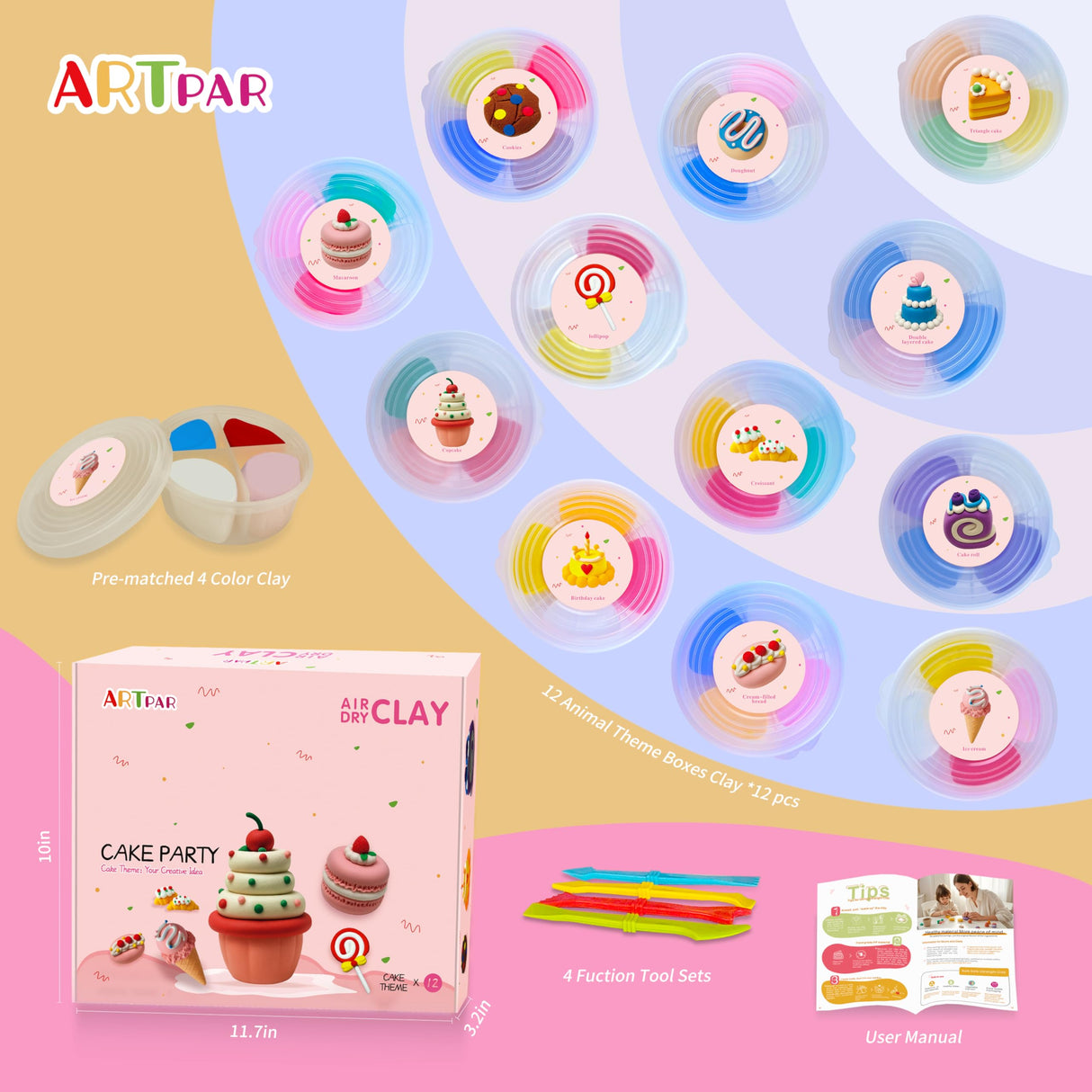 ARTPAR Air Dry Clay for Kids,Modeling Clay Kit,Model Magic Clay Sculpting Tools Set,Ultra Light & Soft, Safe Non-Toxic | 12 Box DIY Art and Crafts School Projects, Home Party Favors for Boys & Girls ARTPAR