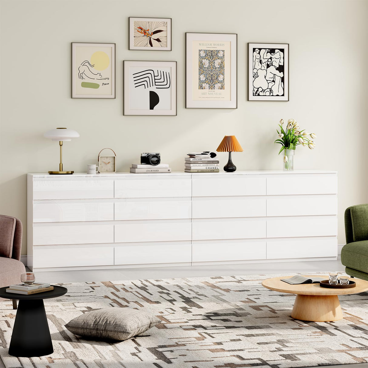 OtterOasis White 8 Drawer Dresser, Wood Dresser for Bedroom with Wide Drawers, 55" W x15.4 Dx32.3 H Modern Dressers, Wood Chest Drawers for Entryway|TV Stand|Clothes Storage OtterOasis