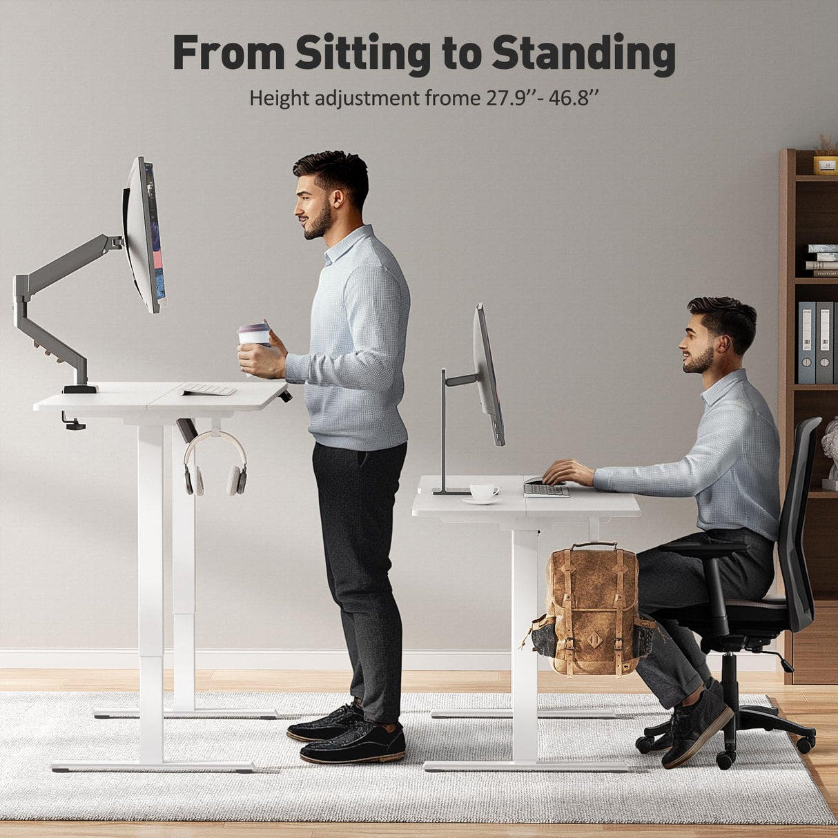 VVENACE 63 x 28 Inch Electric Standing Desk Adjustable Height,Sit Stand Up Desk with Wheels,Home Office,Rising Desk,Computer Workstation, Gaming Work (Spliced Desktop,White) VVENACE