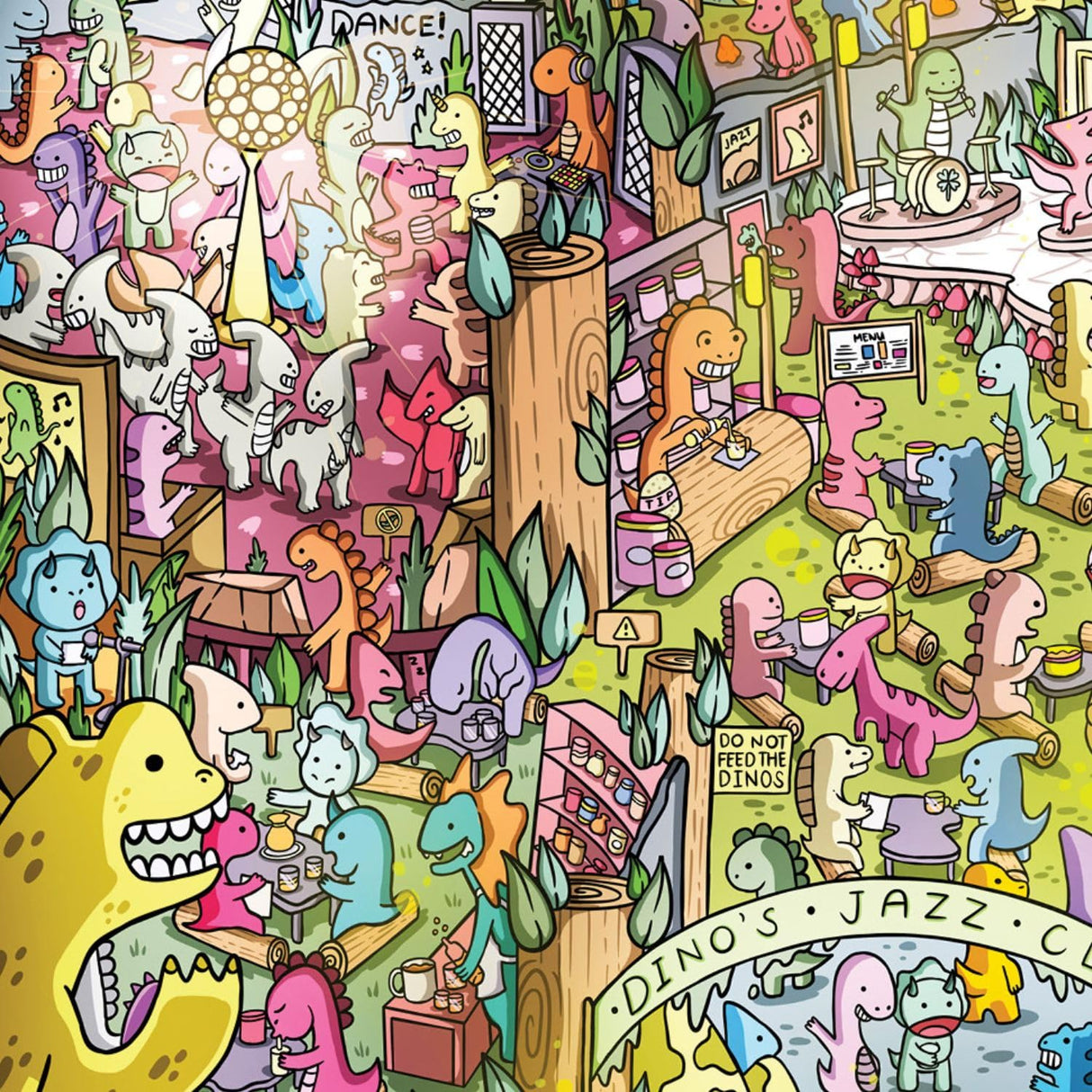 Cross & Glory - Jurassic Jive: A Night of Dino Jazz - 1000 Piece Jigsaw Puzzle for Adults & Kids 12+ & Kids | Whimsical Prehistoric Jazz Club Theme with Colorful Dinosaurs Cross & Glory