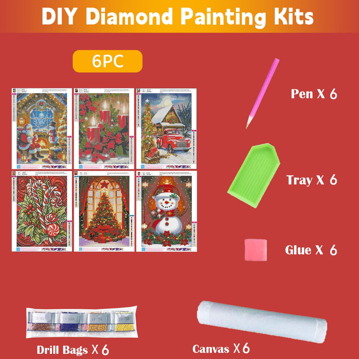 6 Pack Christmas Diamond Art Kits for Adults - Christmas 5D Diamond Painting, Gem Art for Adults, Gem Painting Kits for Wall Home Decor Arts Craft 12x16inch ajepon