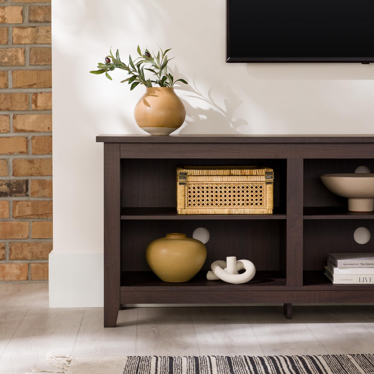 Walker Edison Wren Classic 6 Cubby TV Stand for TVs up to 80 Inches, 70 Inch, Espresso Walker Edison