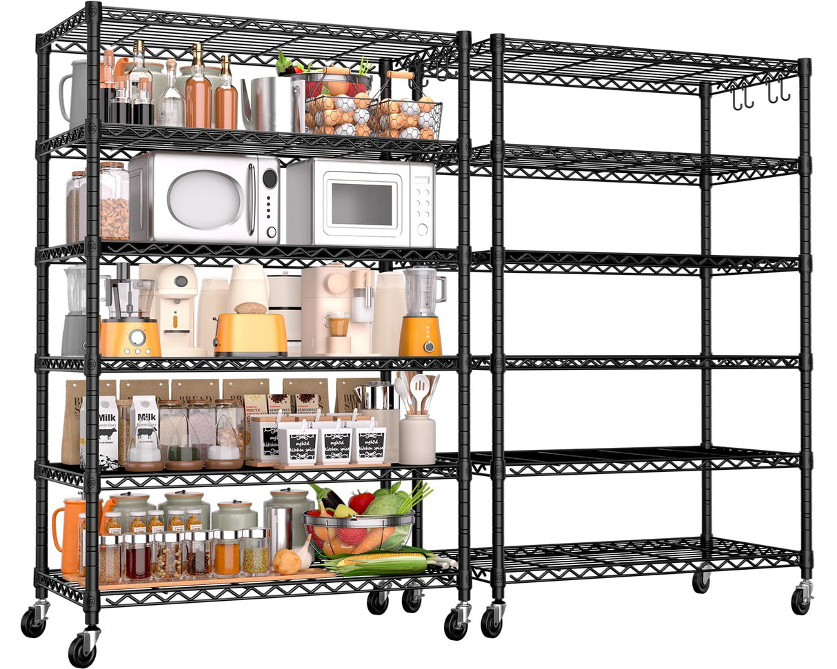 PrimeZone 6 Tier Wire Shelving with Wheels 78''H 1500lbs Storage Shelves NSF Certified Heavy Duty Steel Metal Shelf Adjustable Rolling Rack Kitchen Garage Closet Pantry Laundry 78''HX36''WX18''D 2Pcs PrimeZone