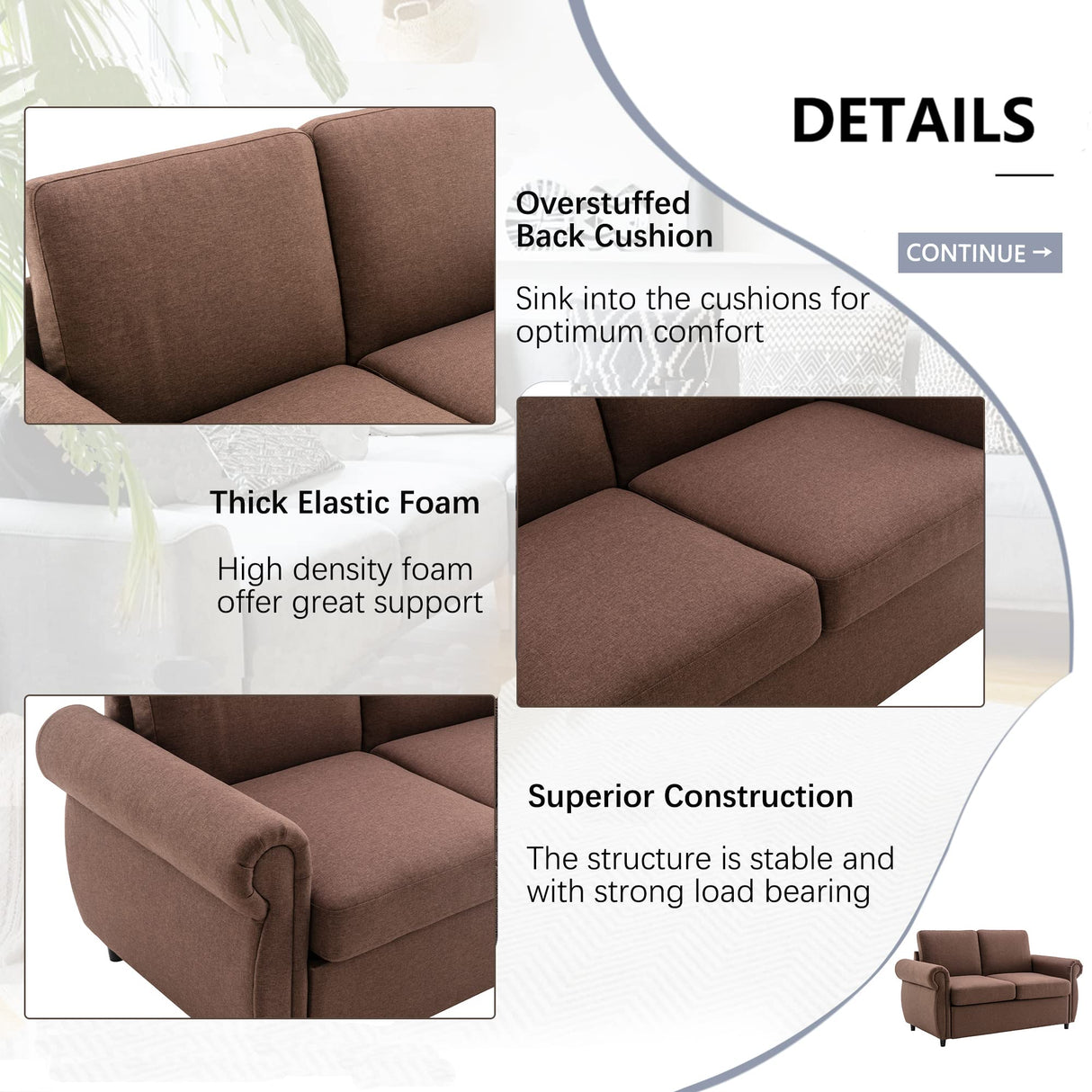 Merax Sleeper Couch Small Sofa for Living Room or Bedroom Including Pull Out Bed Sofabed, Compact, Brown w/Mattress Merax